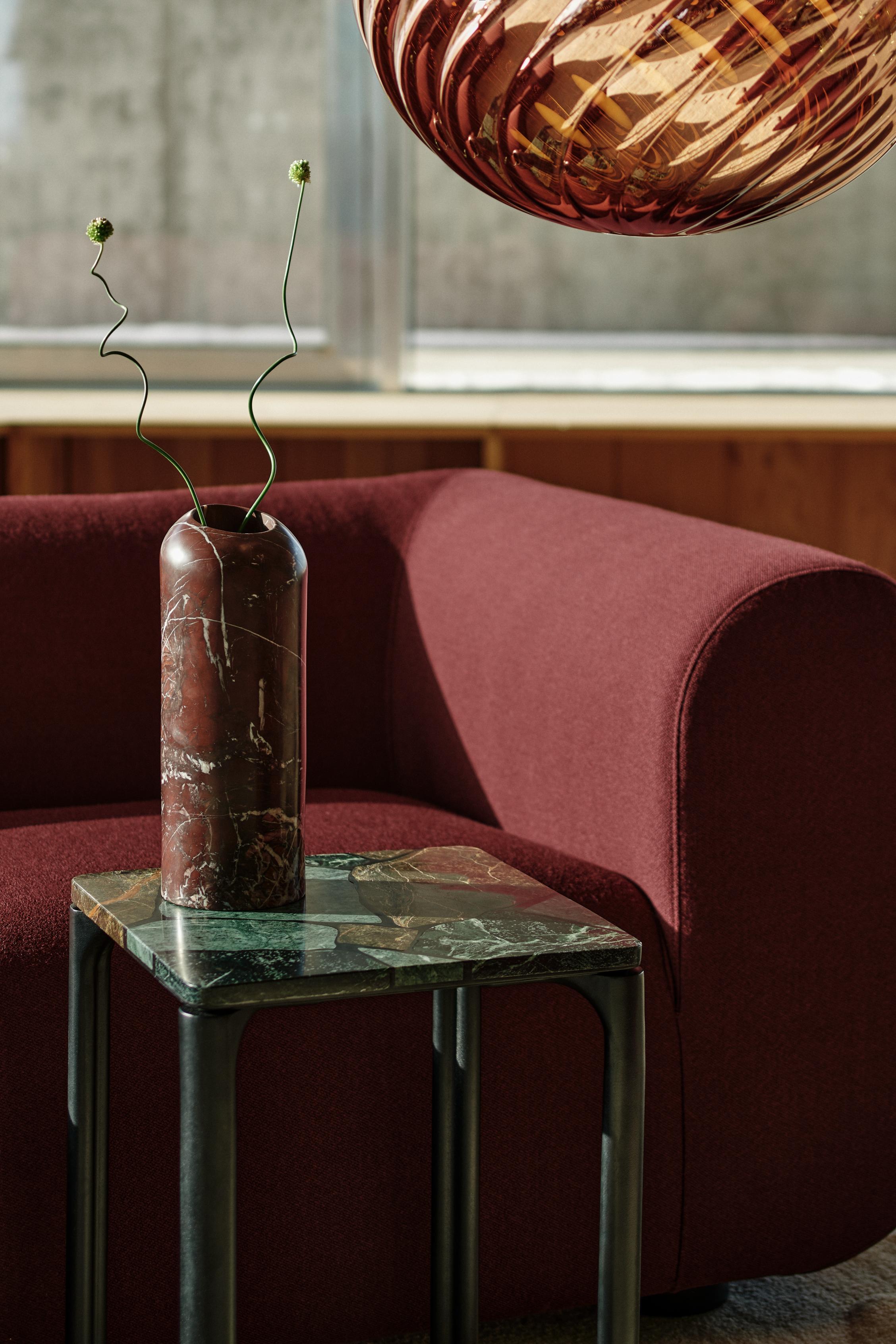 Boulder Vase in Burgundy Marble with Flamingo Design