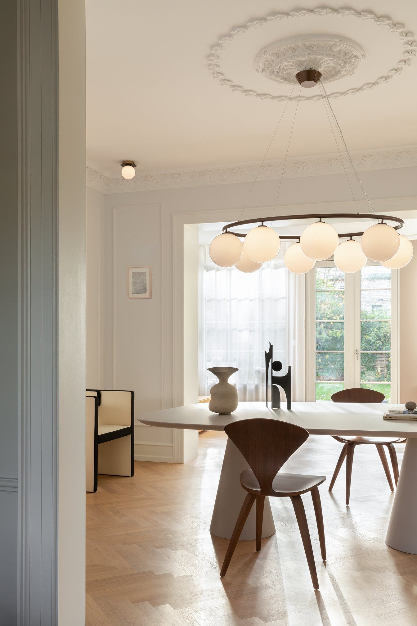 MIIRA 8 OVAL Pendant Lamp in Dark Brown with Opal Glass