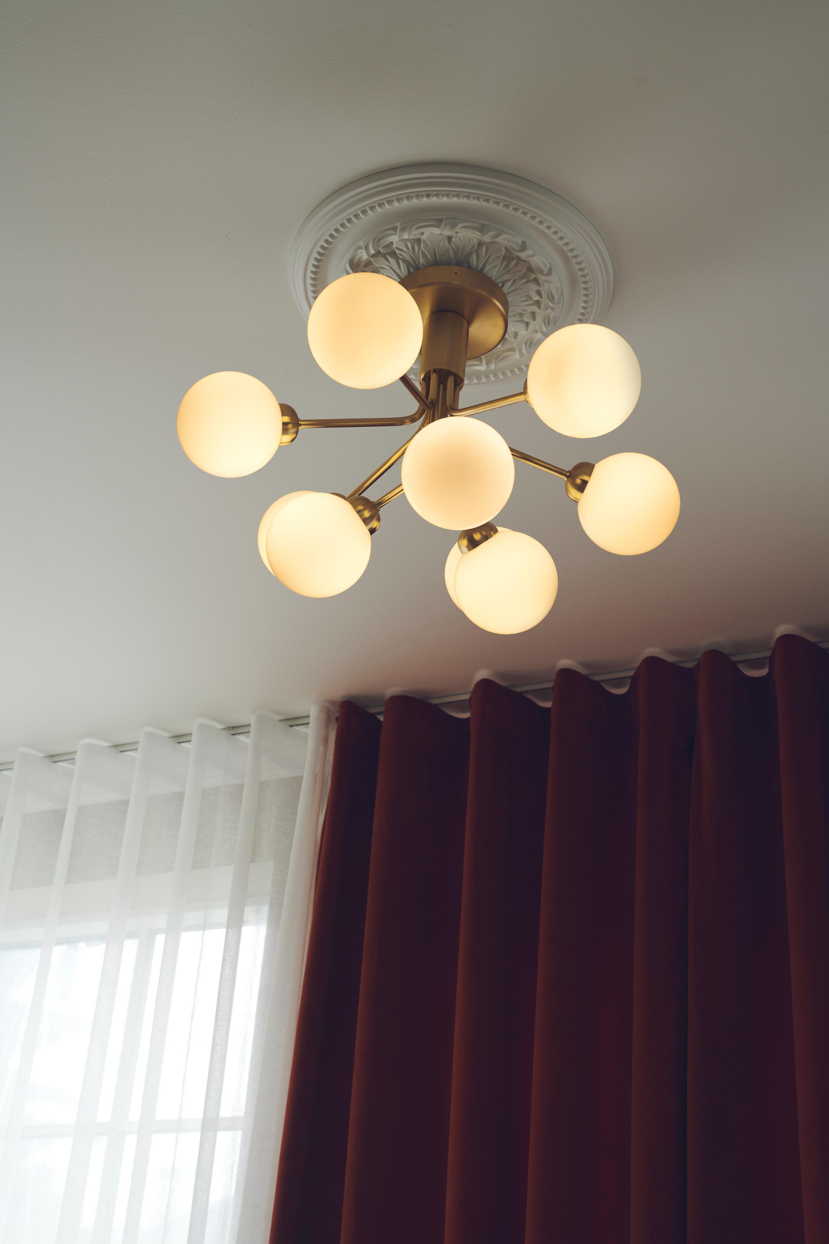 APIALES 9 Ceiling Lamp in Brass with Opal Glass