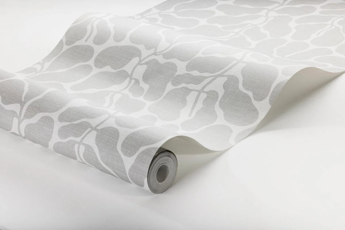 Non-woven paper wallpaper with a botanical pattern MY SECRET GARDEN gray with white