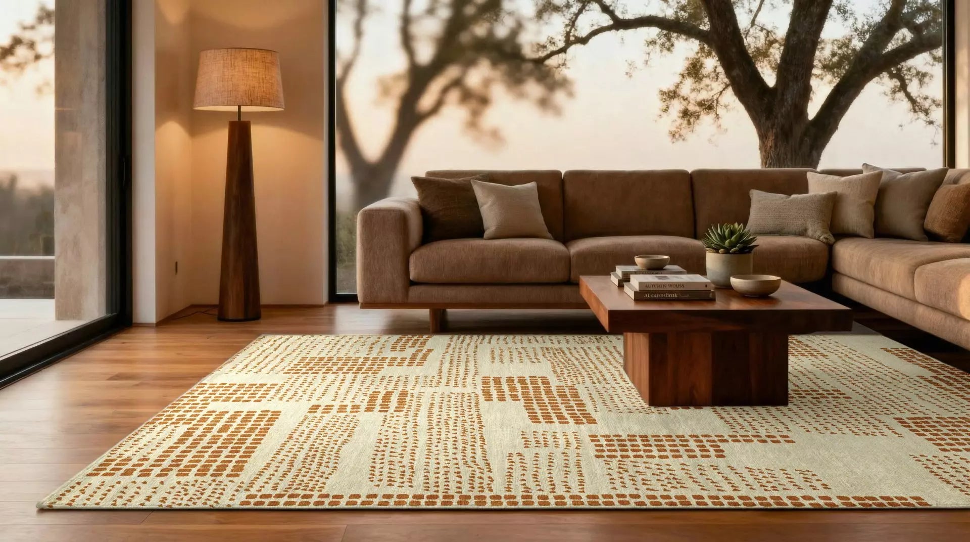 Beige ZEN Rug with Brown