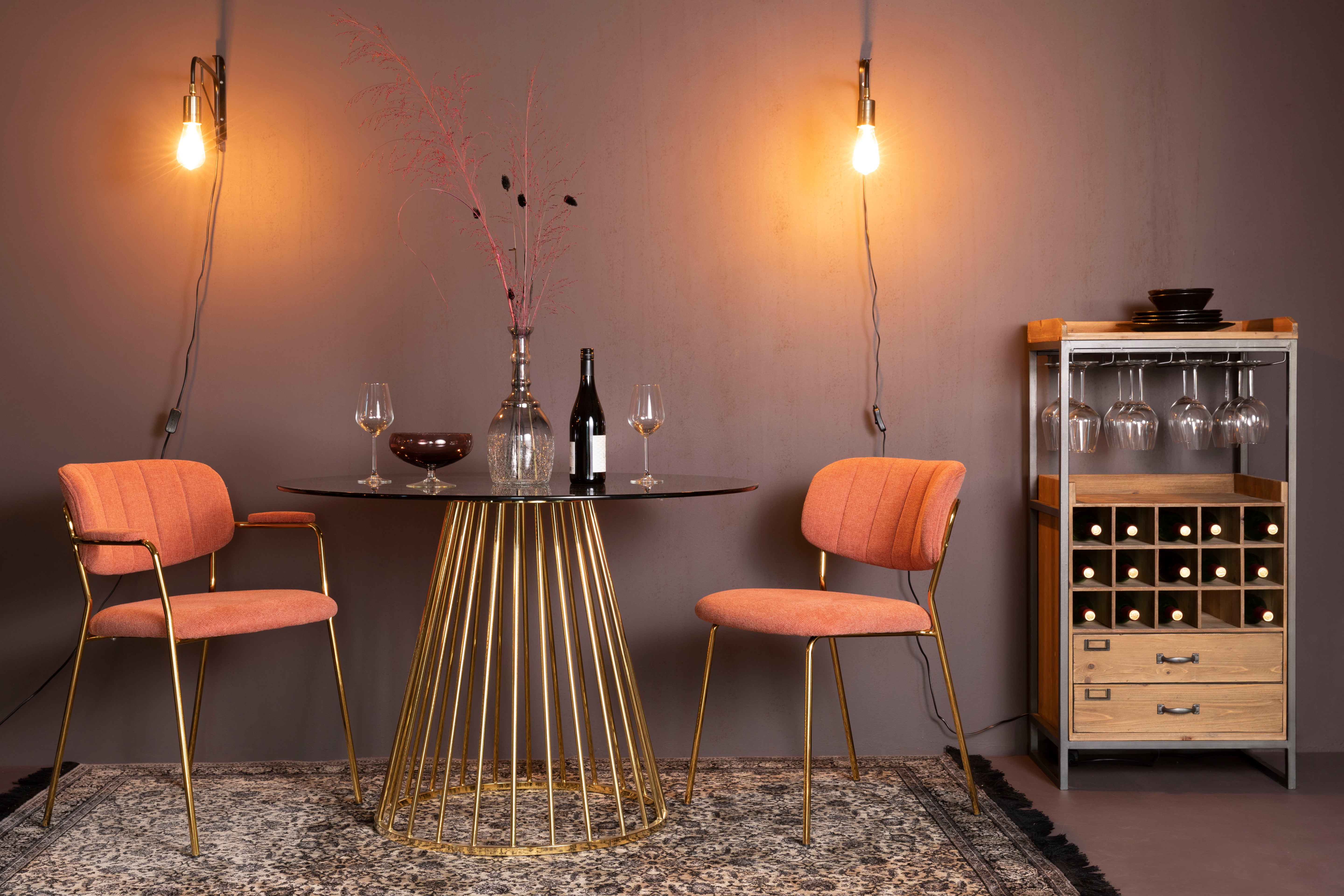FLORIS round table black glass with a gold base