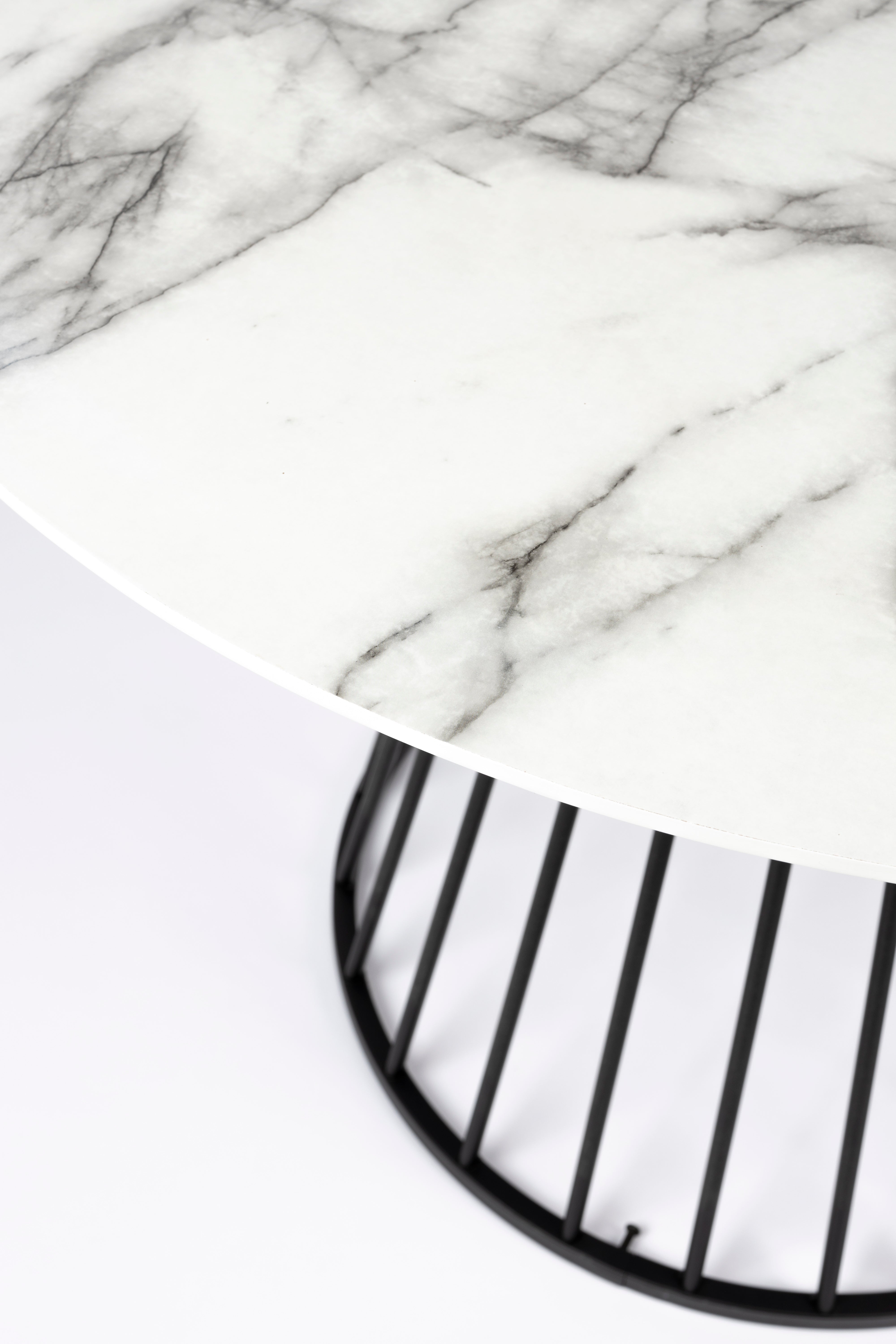 Round table Floris white marble with a black base