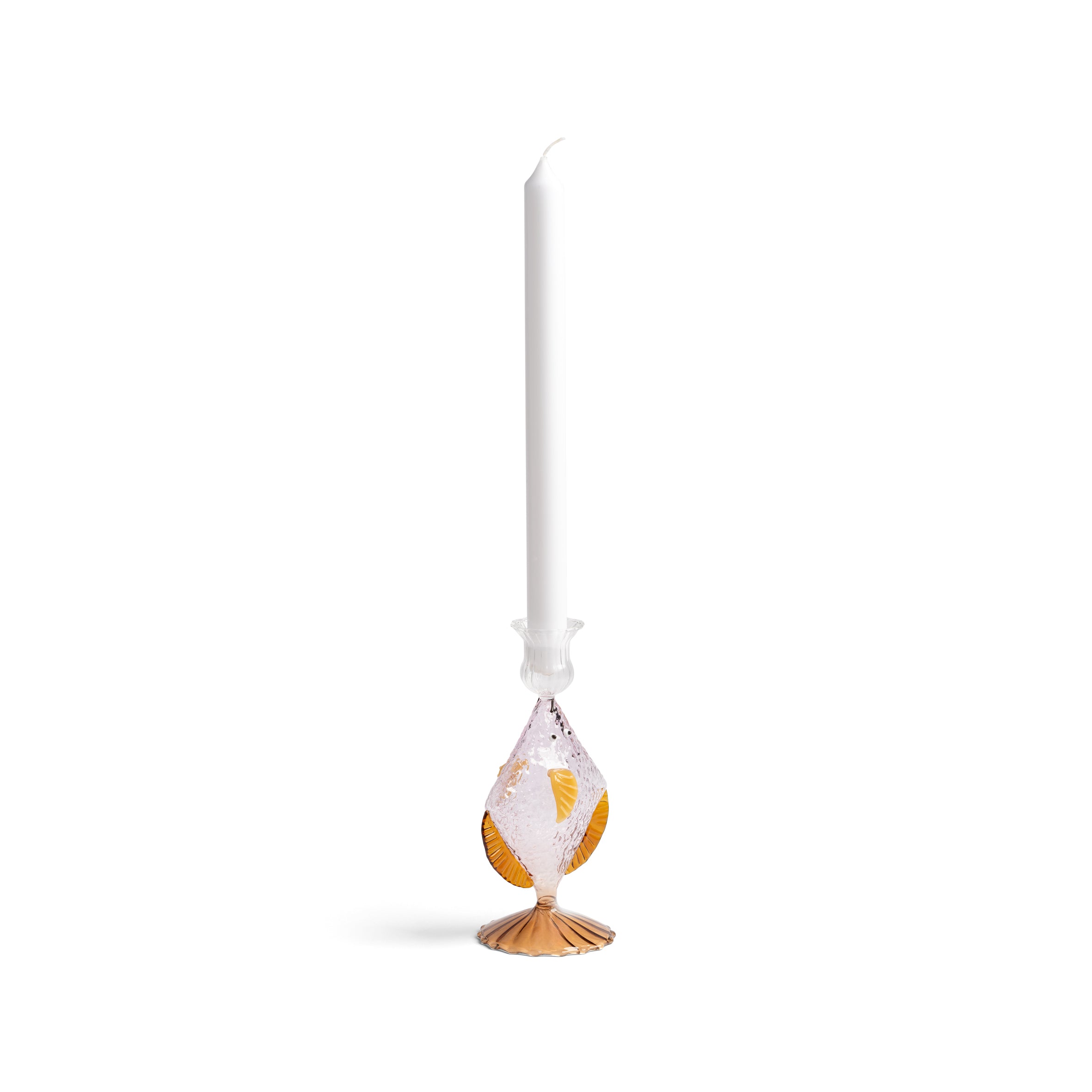 Pink Glass Candle Holder FISH with Amber