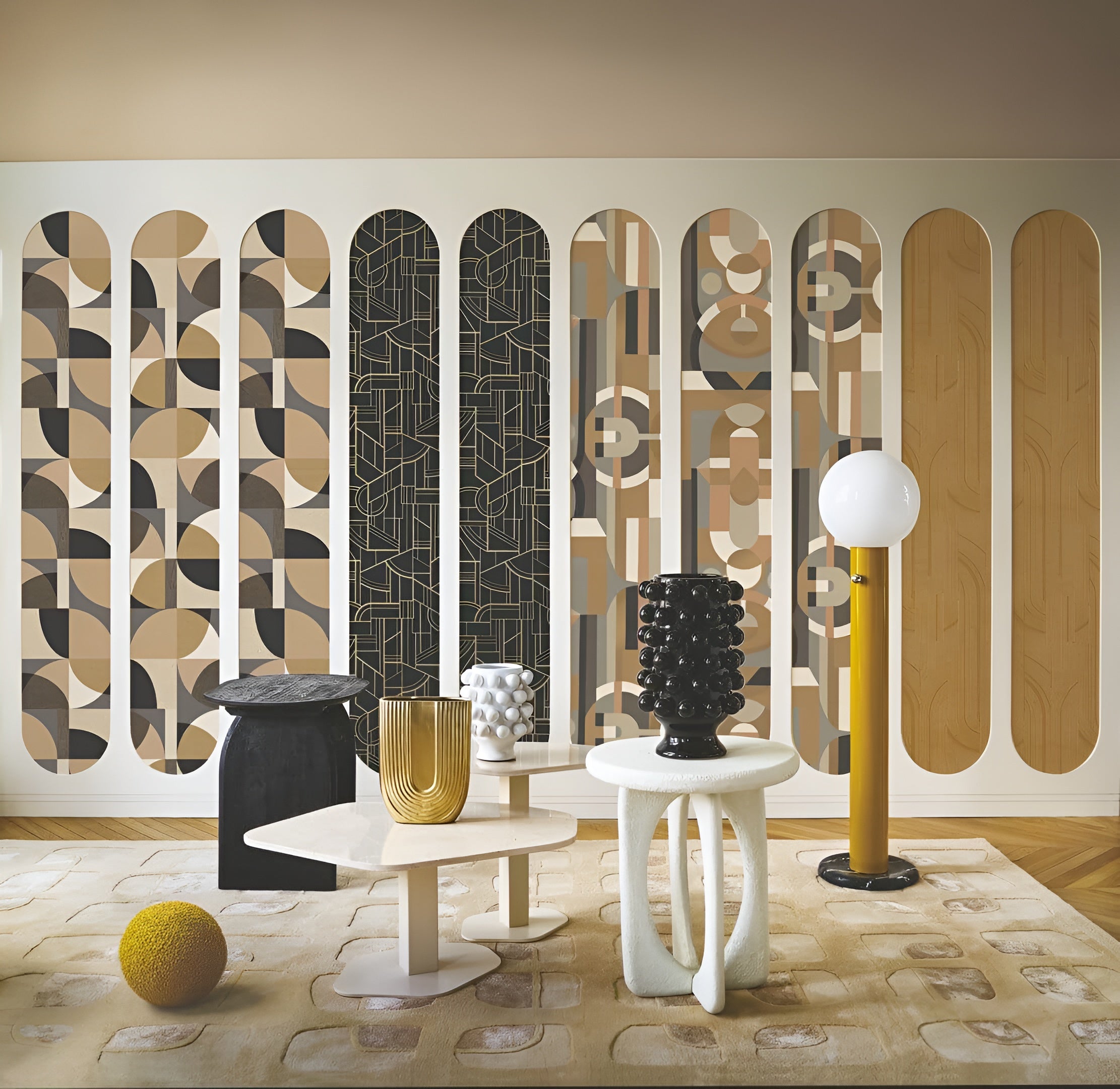 Stained Glass Geometric Pattern Wallpaper VITRAIL - VANILLA/TERRACOTTA vanilla with terracotta