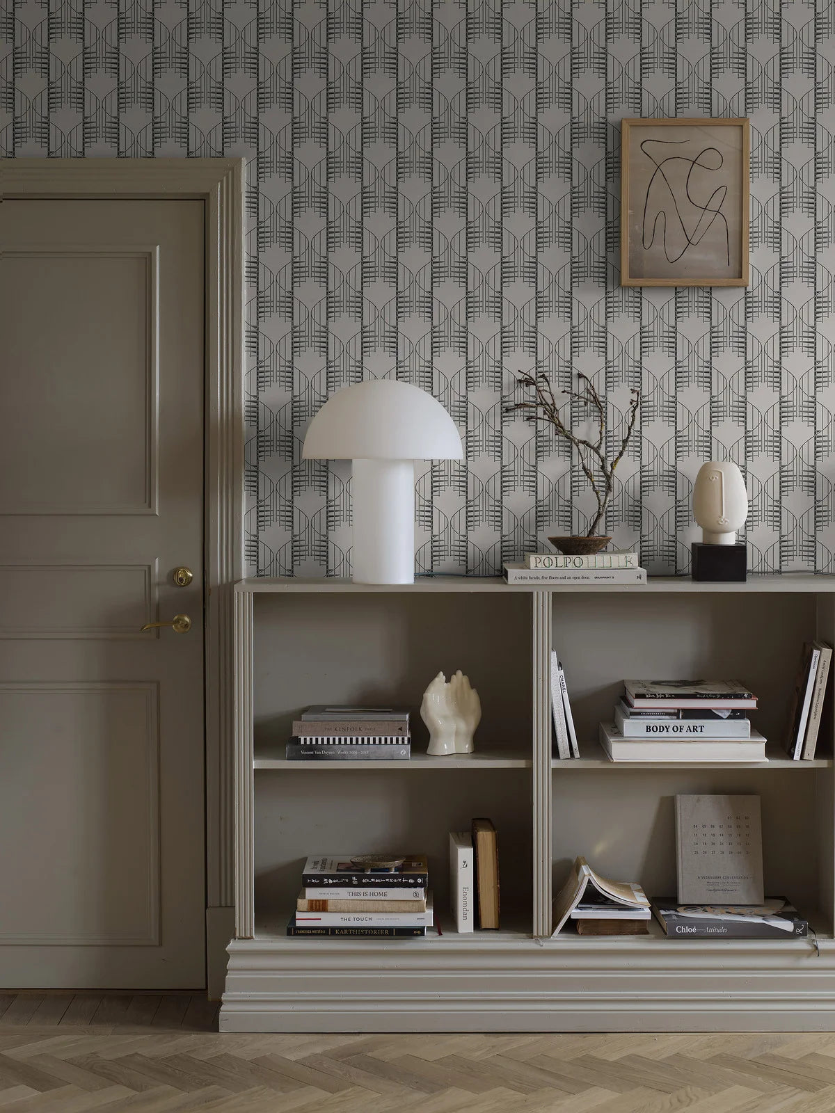 Abstract Pattern Wallpaper STAIRCASE Beige with Black