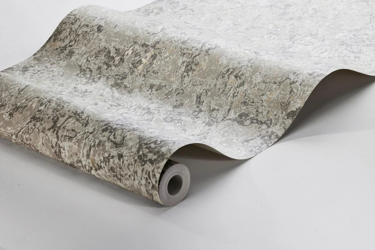 Gray travertine marble effect wallpaper with beige