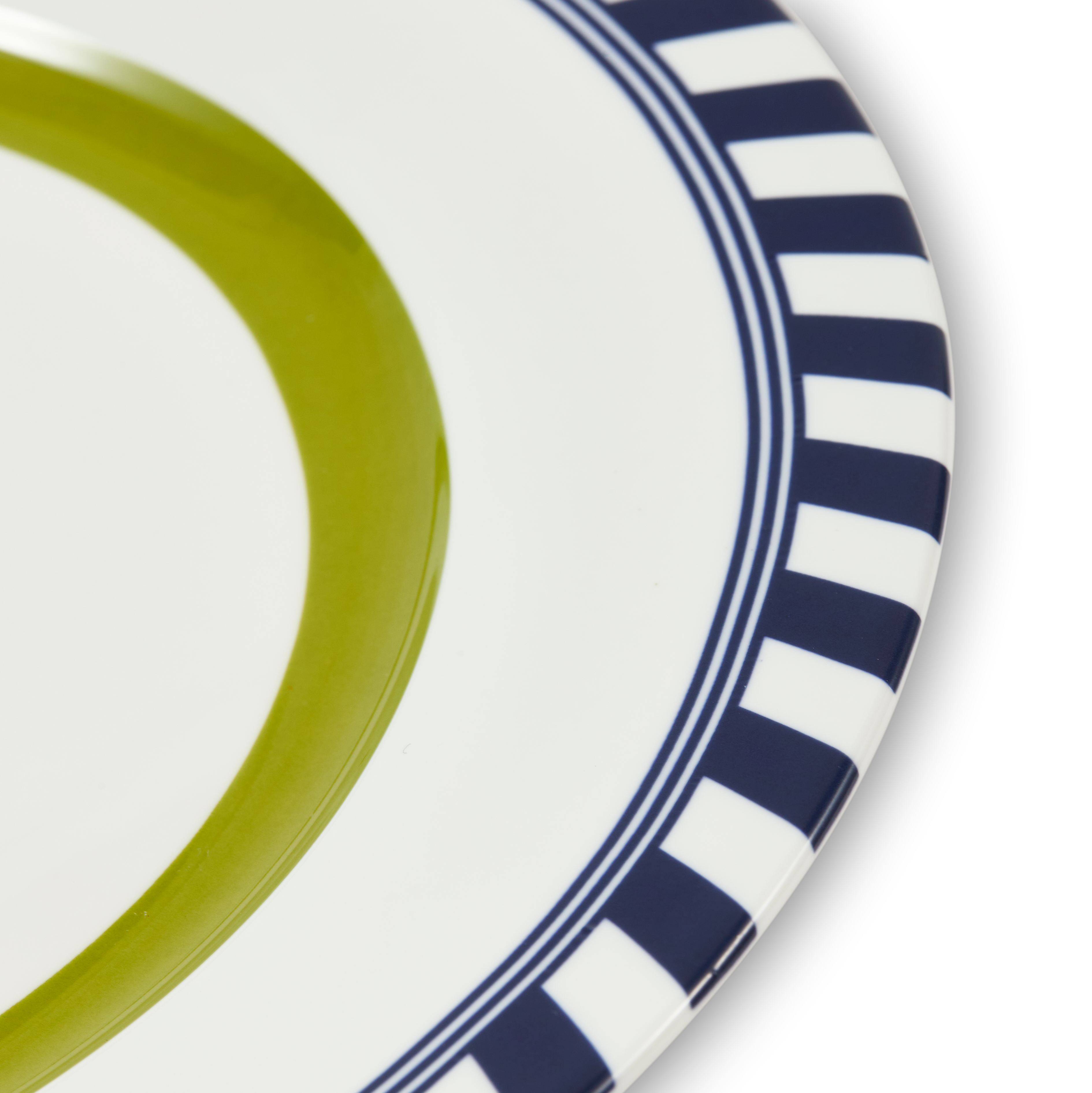 Set von Tellern VOGELMUSTER weiß mit olivgrün und blau