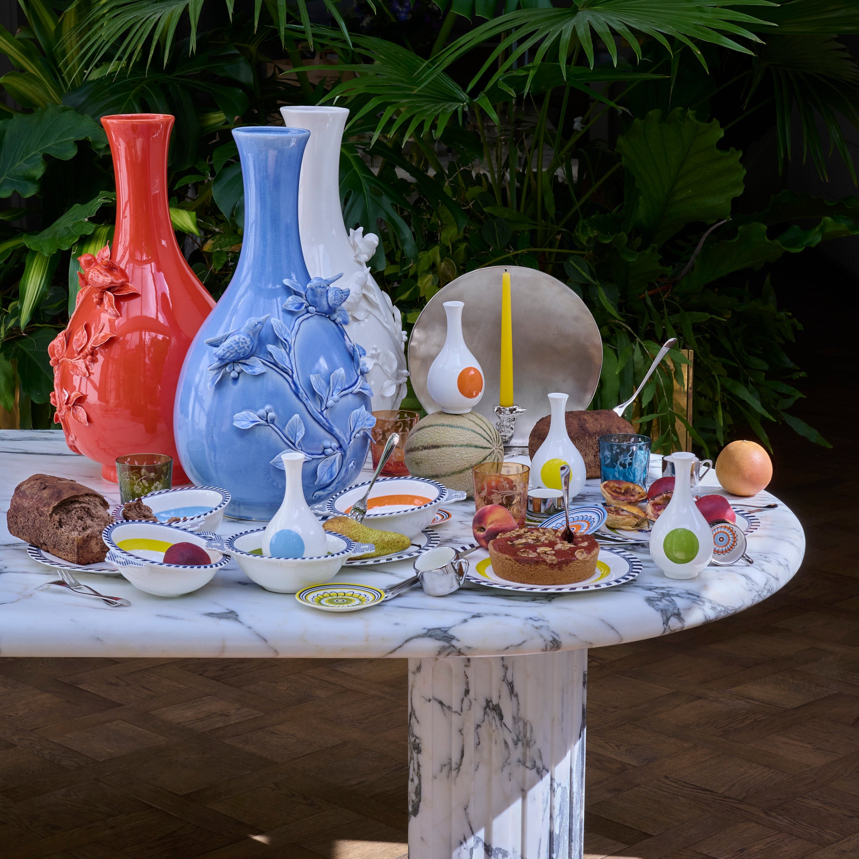 Miska BIRD weiß mit Olivgrün und Blau