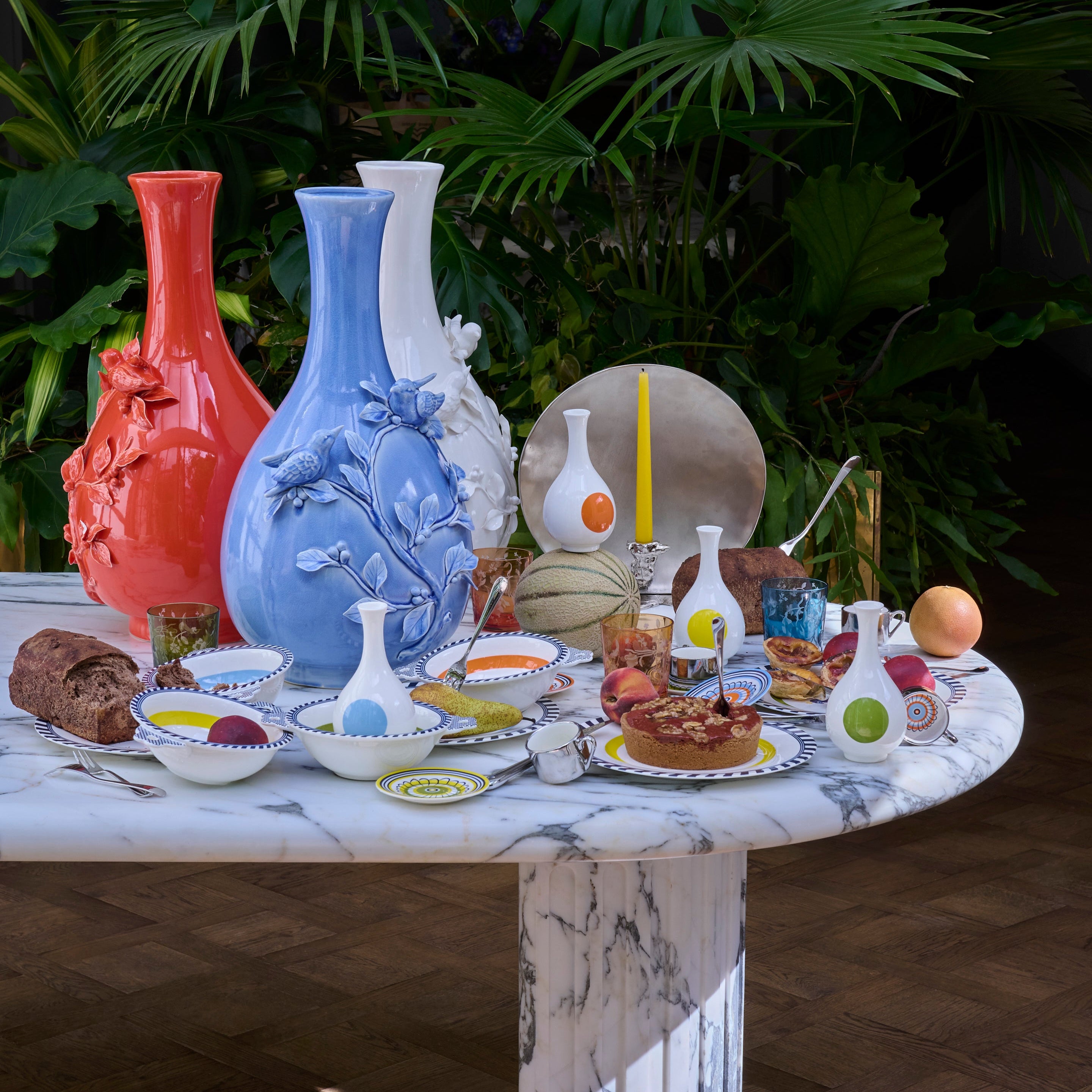 Set of Glasses SCATTERED FLOWERS Blue with Sandblasted Pattern