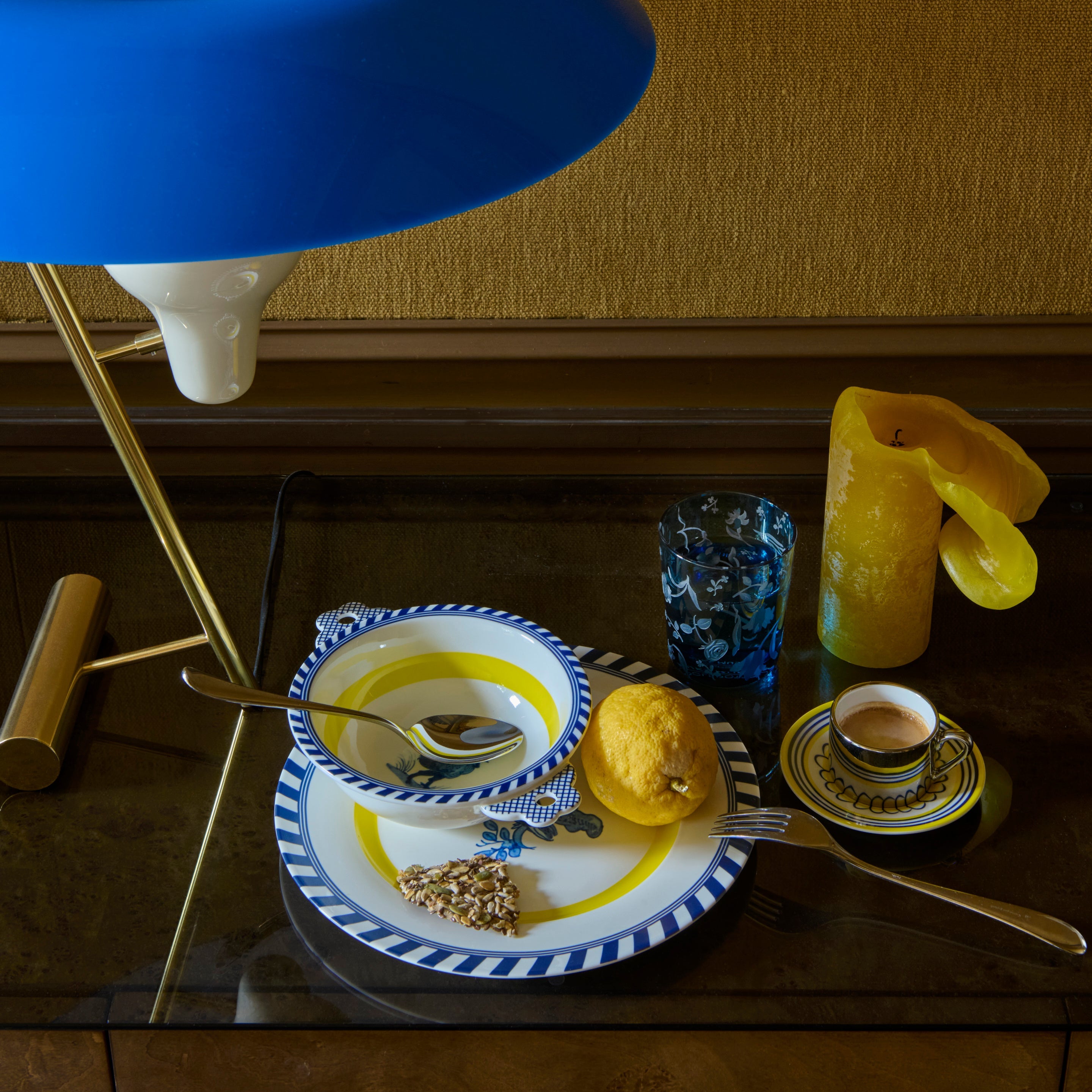 Set of Glasses SCATTERED FLOWERS Blue with Sandblasted Pattern