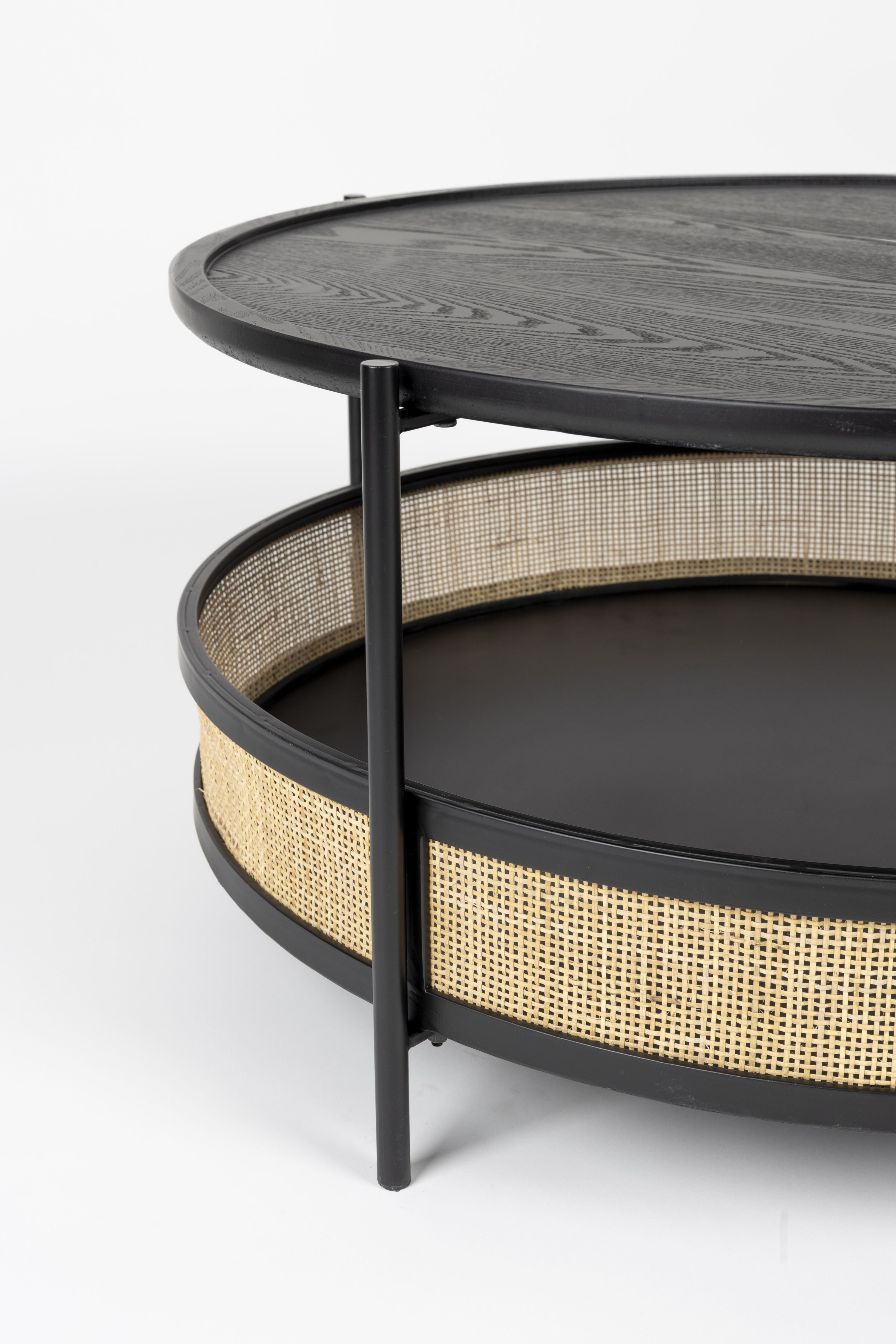 Round coffee table Makoto black with rattan