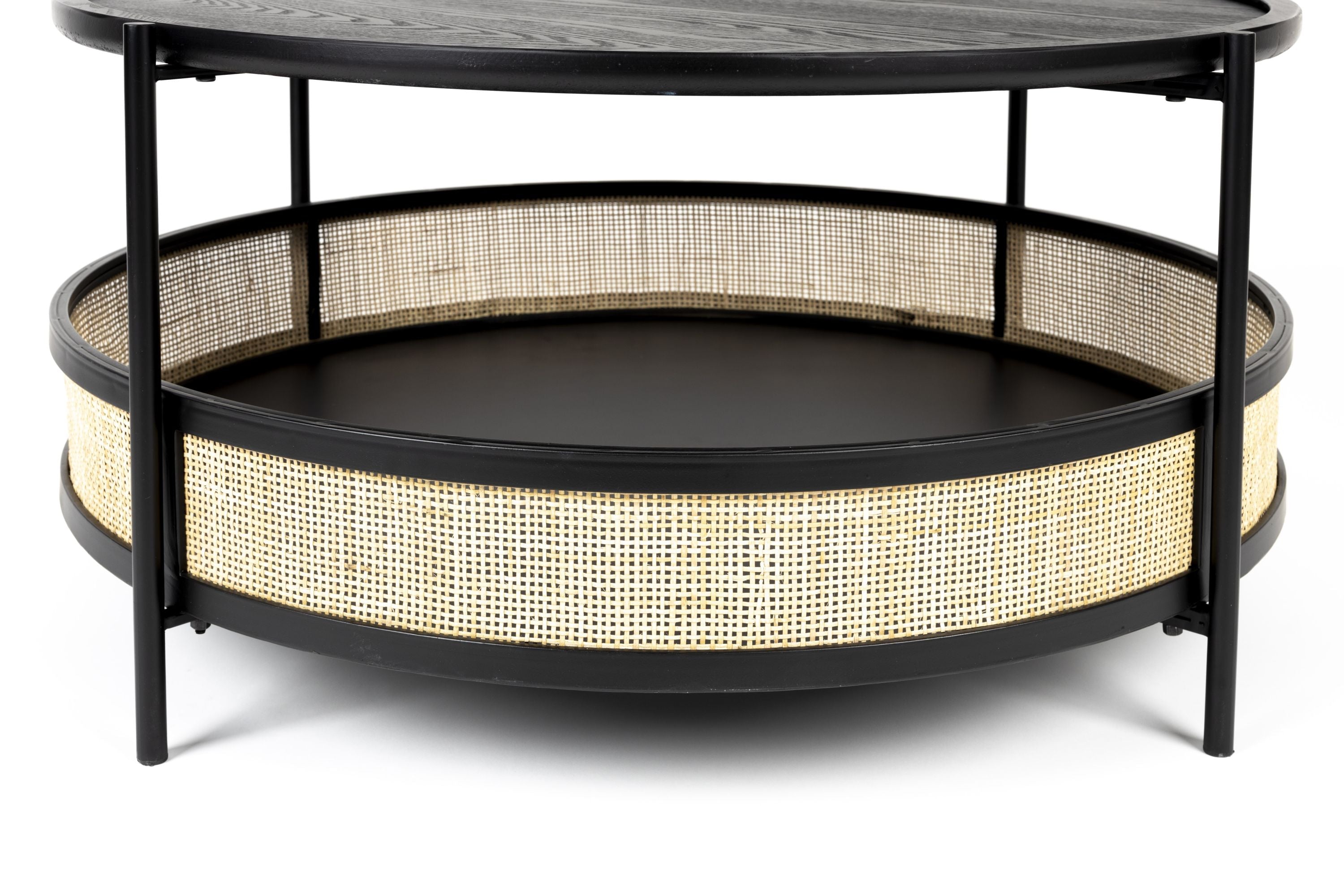 Round coffee table Makoto black with rattan