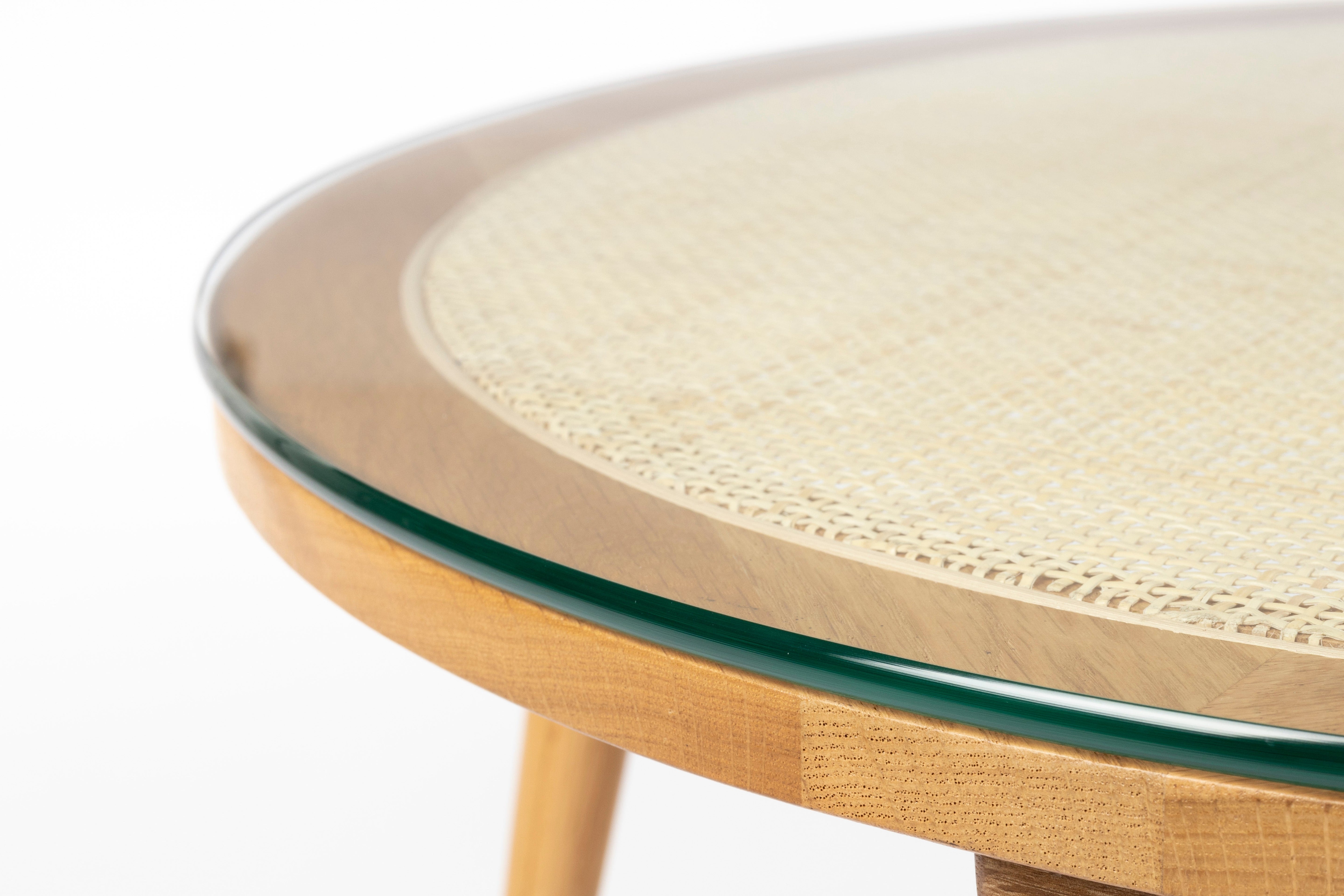 Haru Rattan coffee table with a wooden base