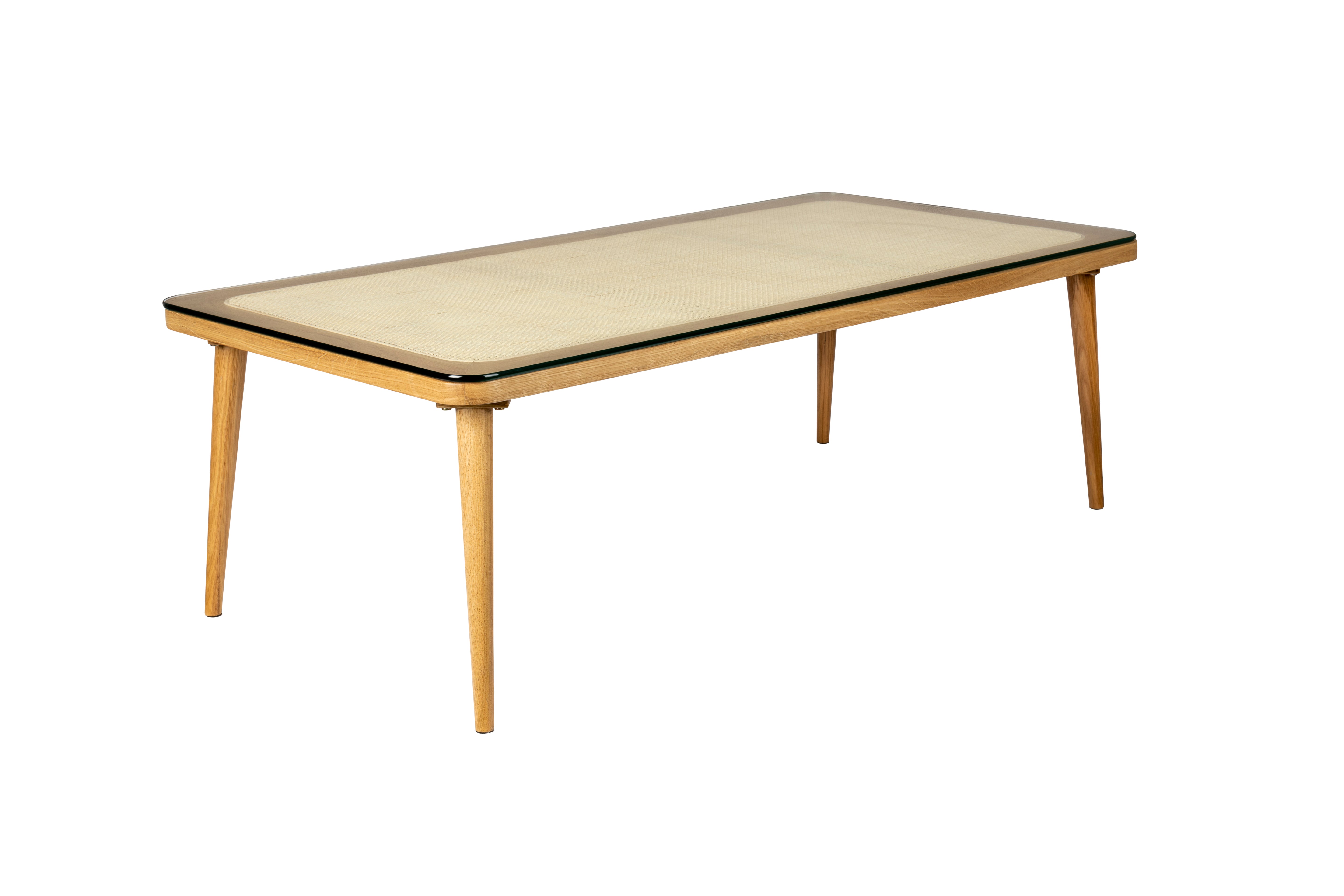 HARU coffee table made of oak wood with a glass top