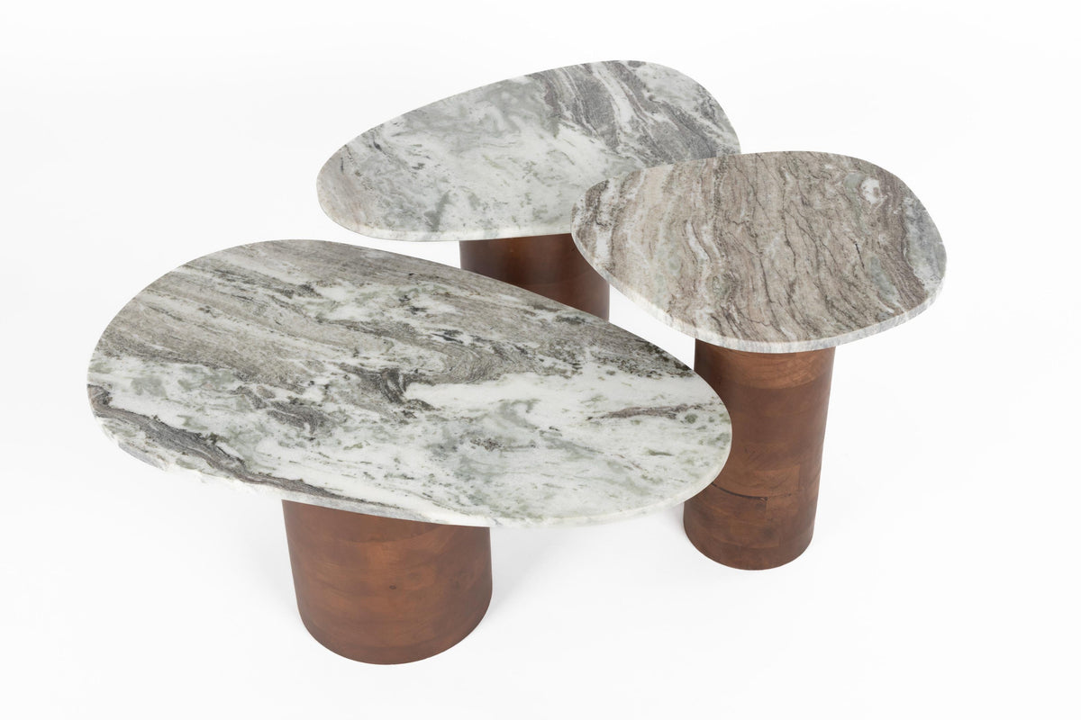 Set of tables bitch white marble with mango wood