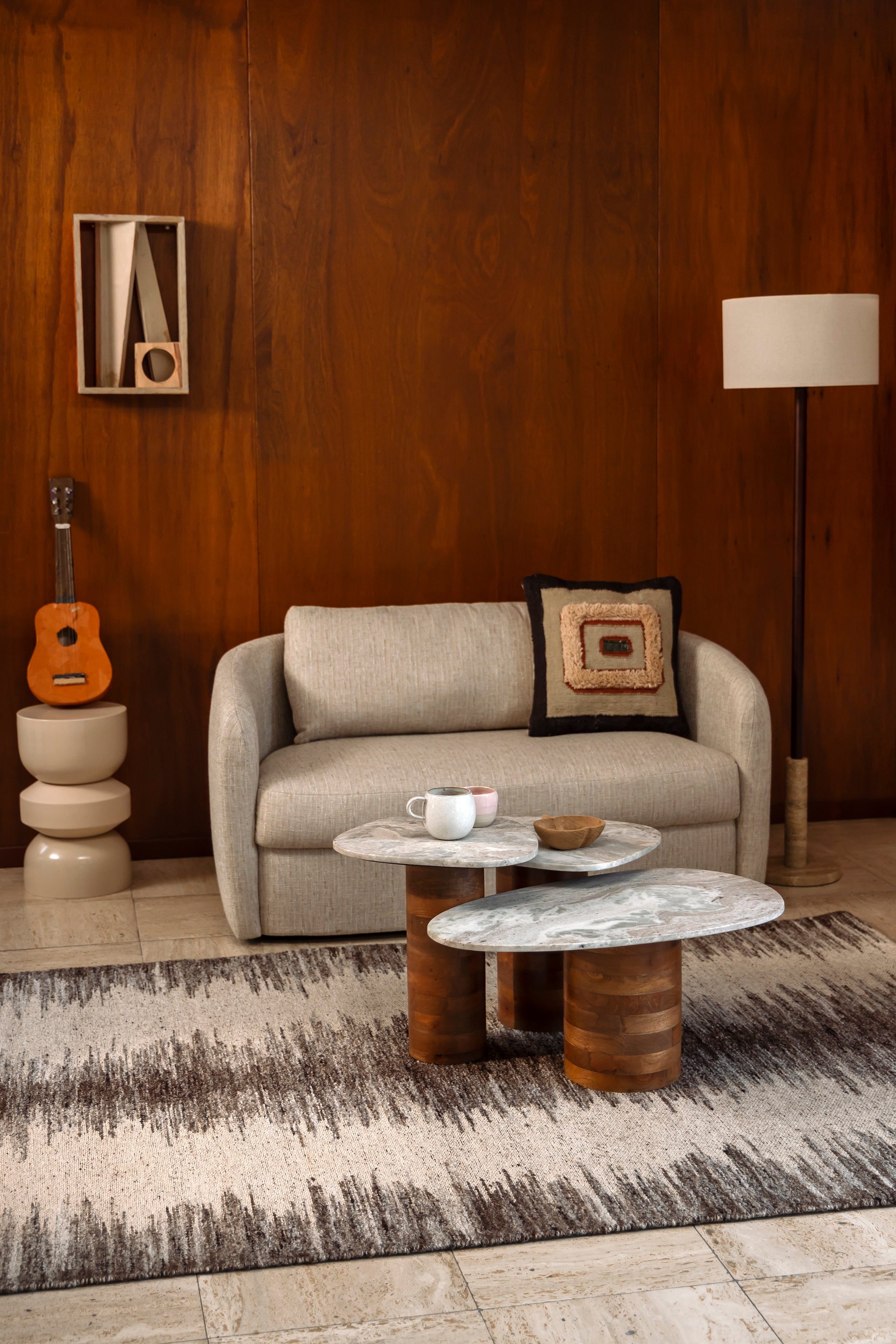 Set of tables bitch white marble with mango wood