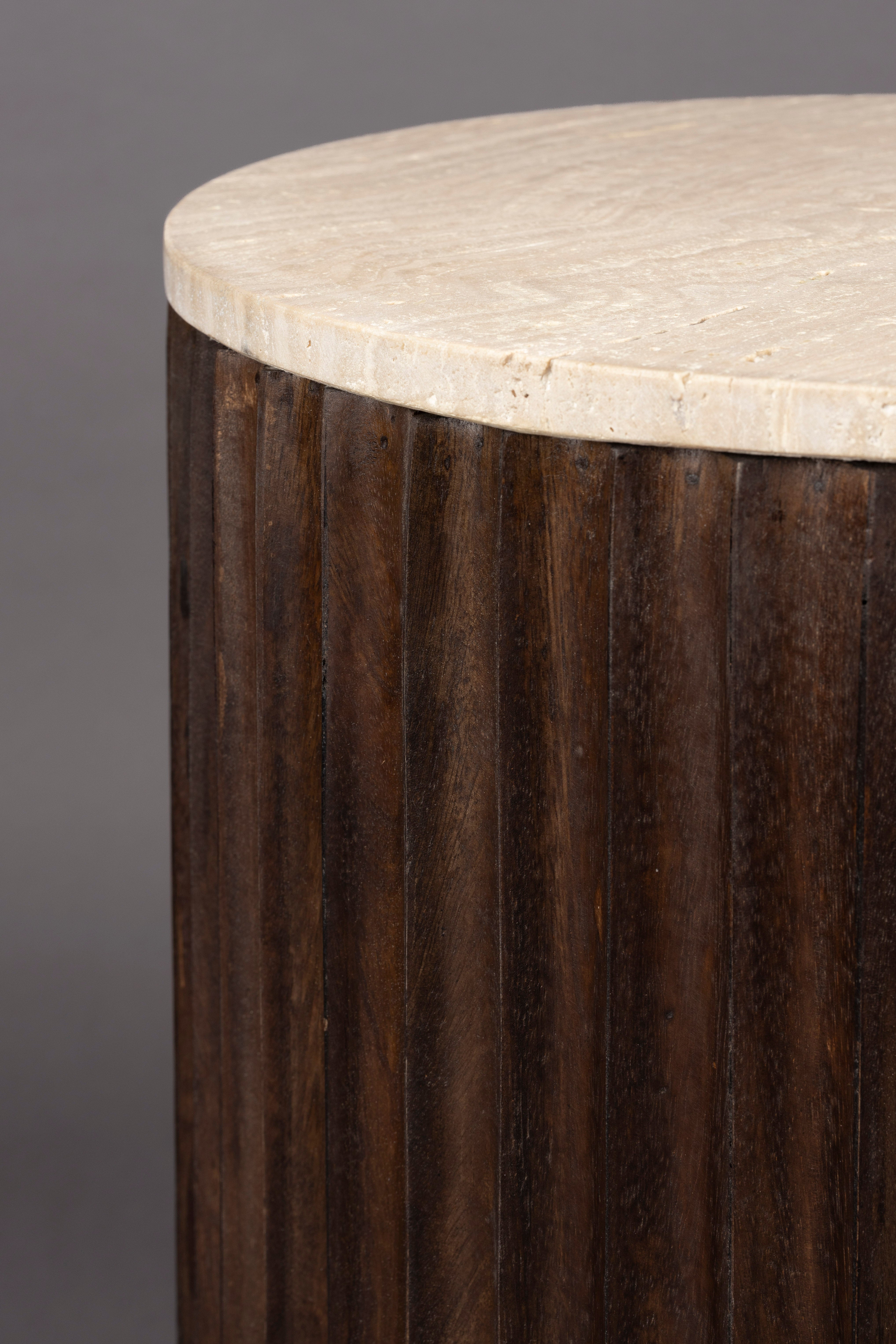 MARLOW side table travertine with wooden base