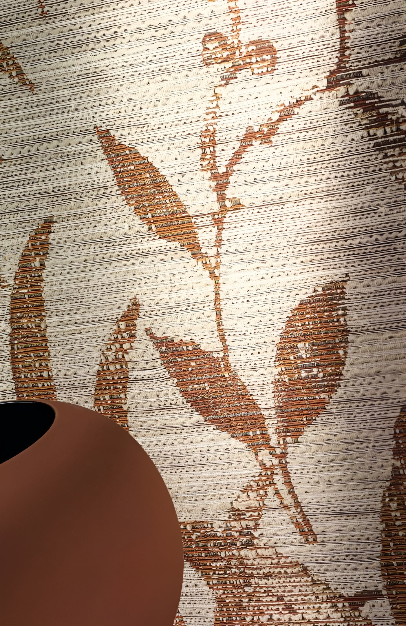 Textile wallpaper with a plant motif of SALIX leaves - EMERALD/CELEDON light green with beige