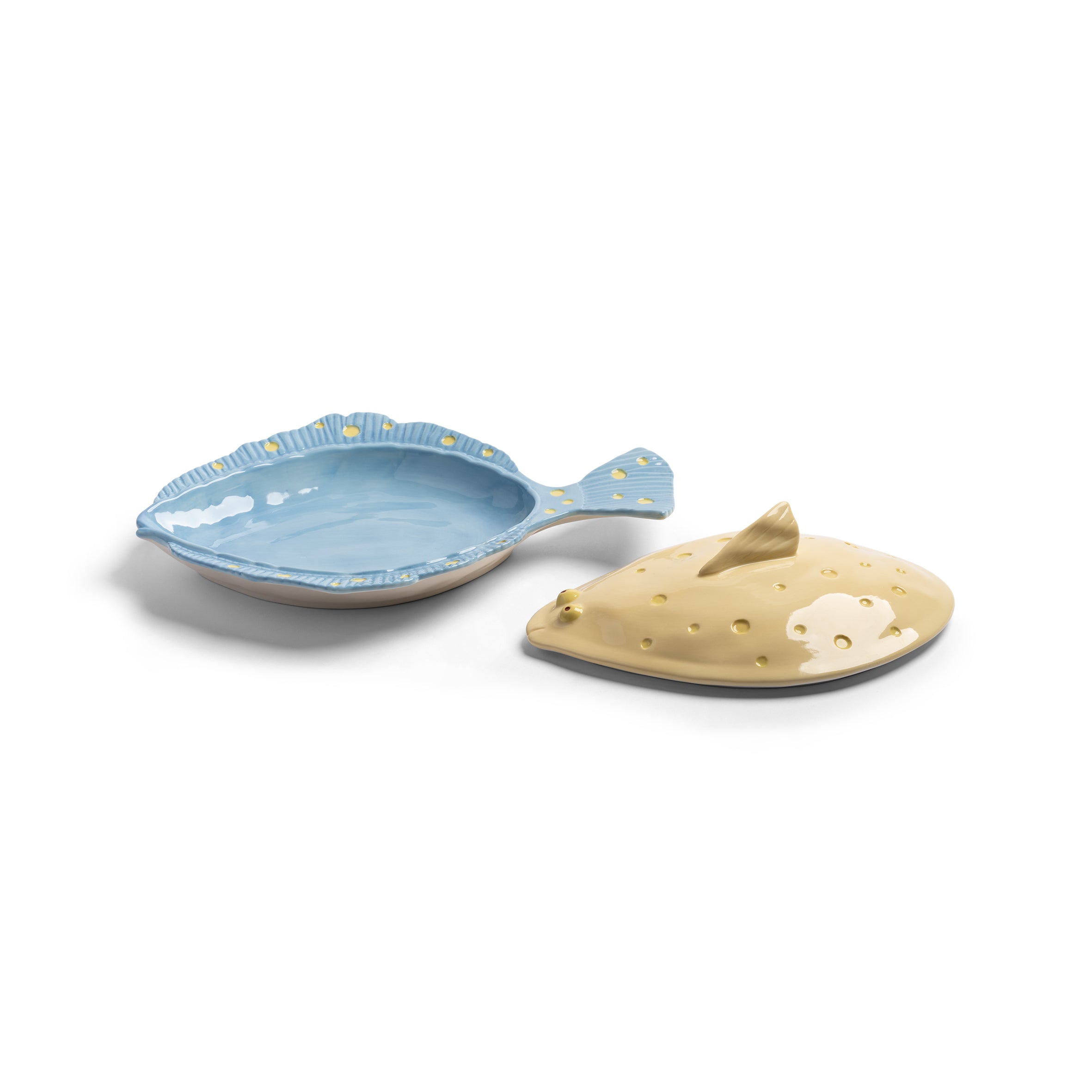 Yellow PLAICE Serving Dish with Lid in Blue