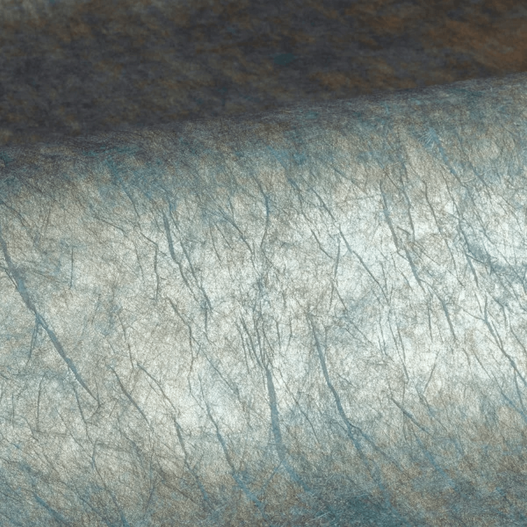 Textured metallic fabric wallpaper with pleats OXEA - CÉLADON PLATINE platinum green