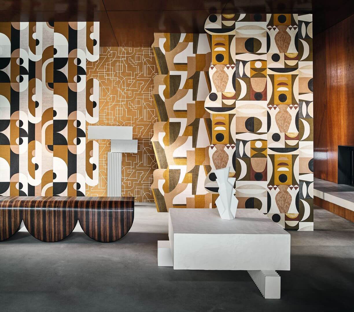 VASSILY Green and Beige Geometric Patterned Structural Wallpaper