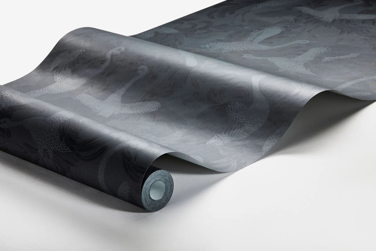 DANCING CRANE Blue Animal Motif Bird Wallpaper