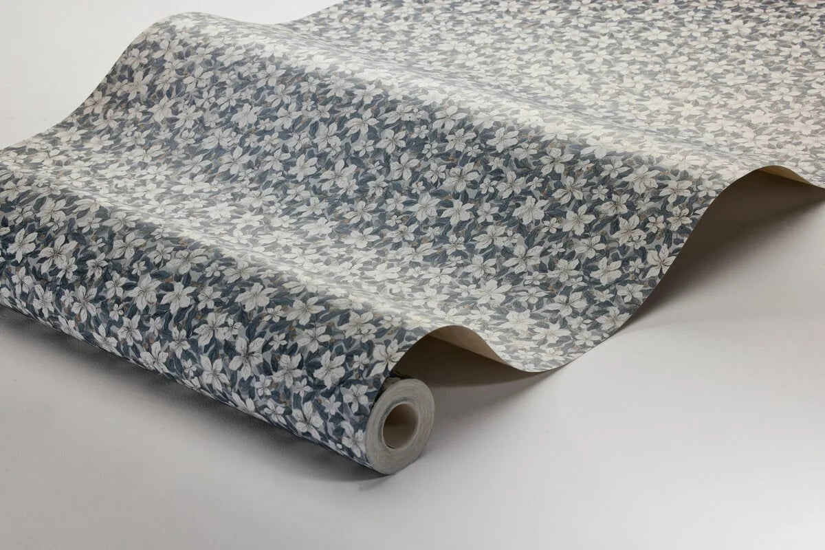 SKOGSBLOMST Blue Floral Pattern Wallpaper with White