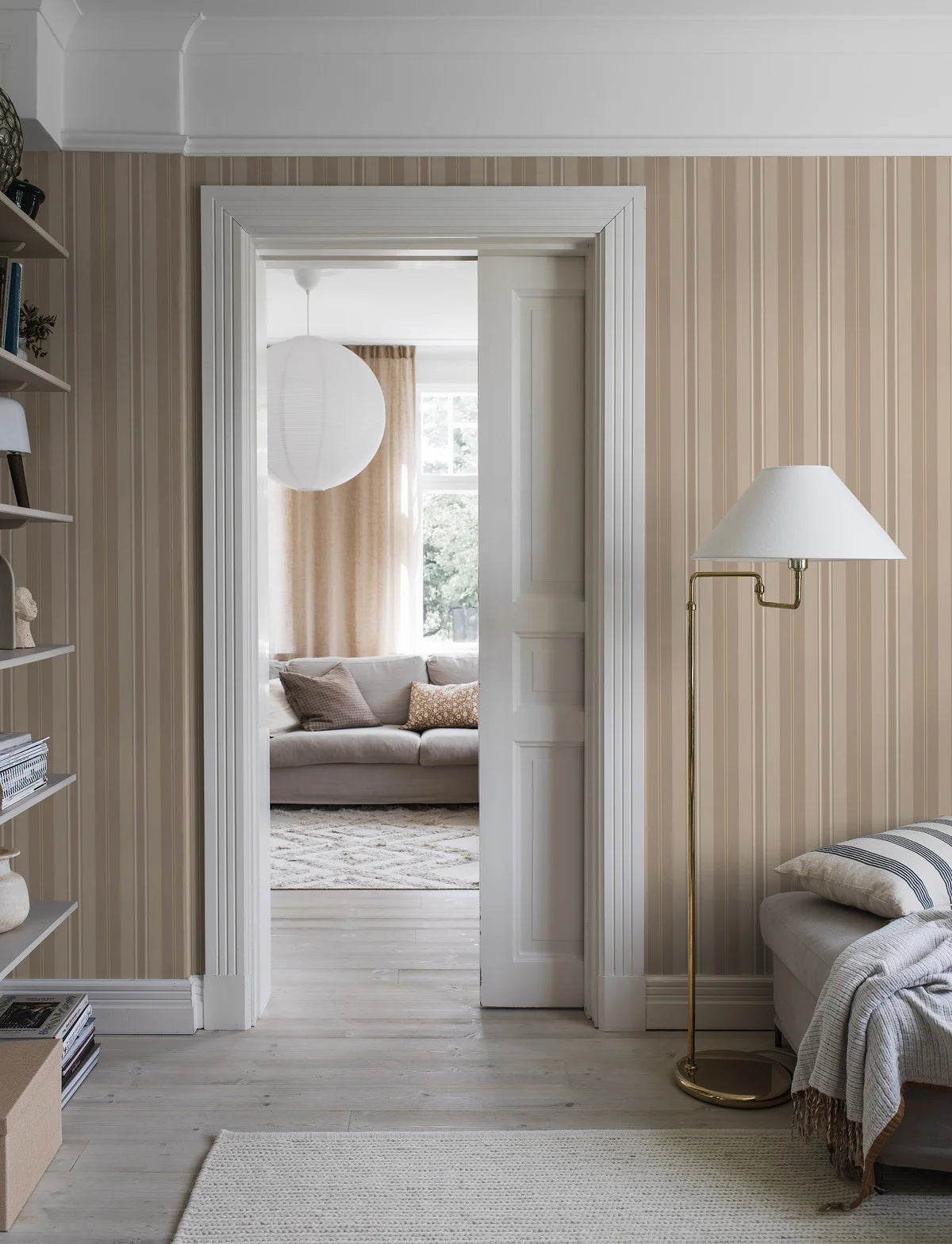 GUSTAF Light Brown Striped Wallpaper