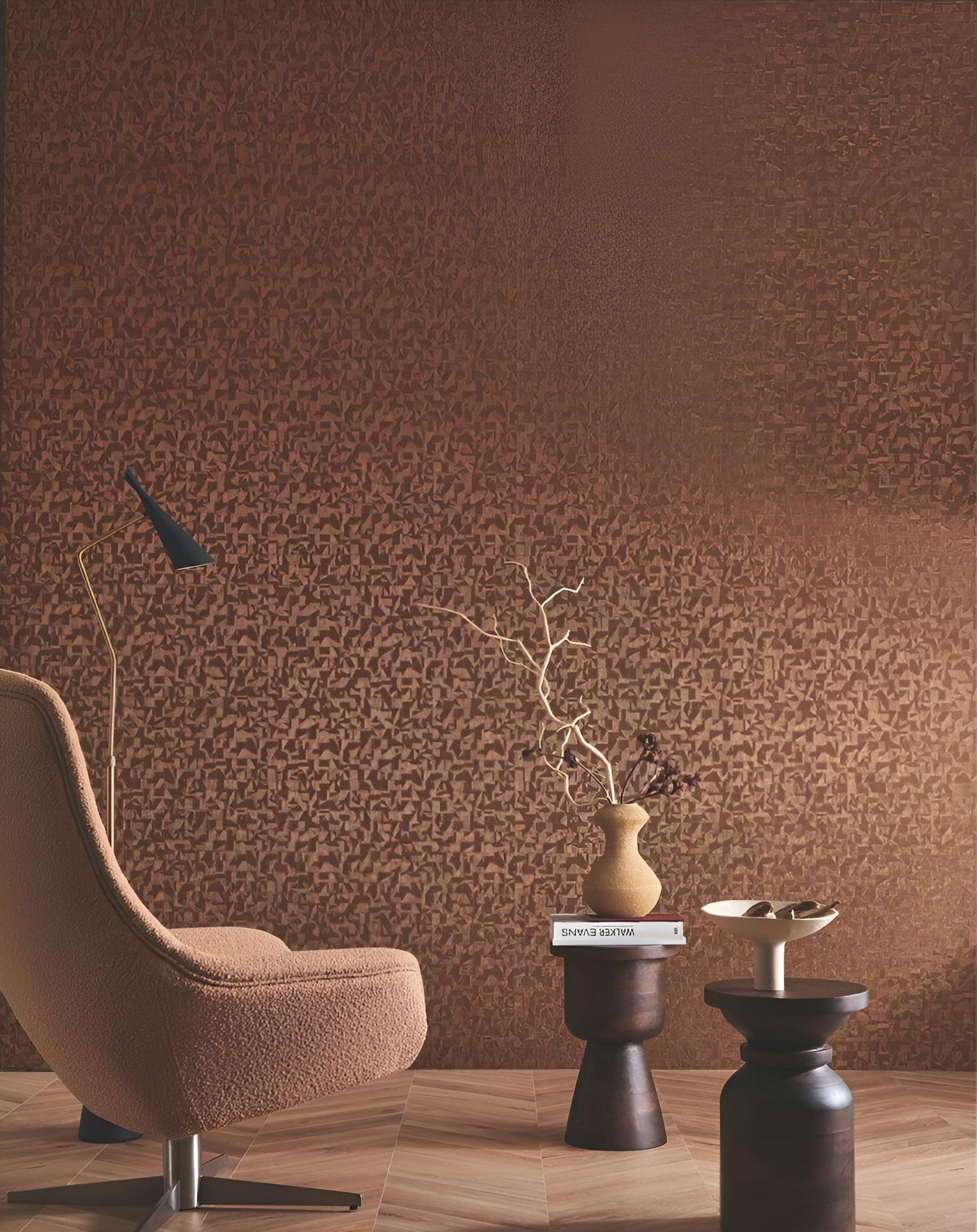 Metallic Structural Wallpaper with Mosaic Pattern TIZNIT - GRIS Gray with Gold