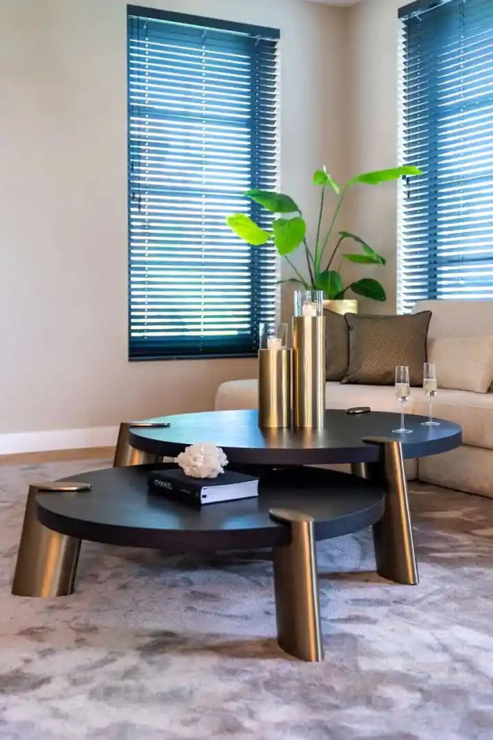 BRODY black coffee table set with brass base