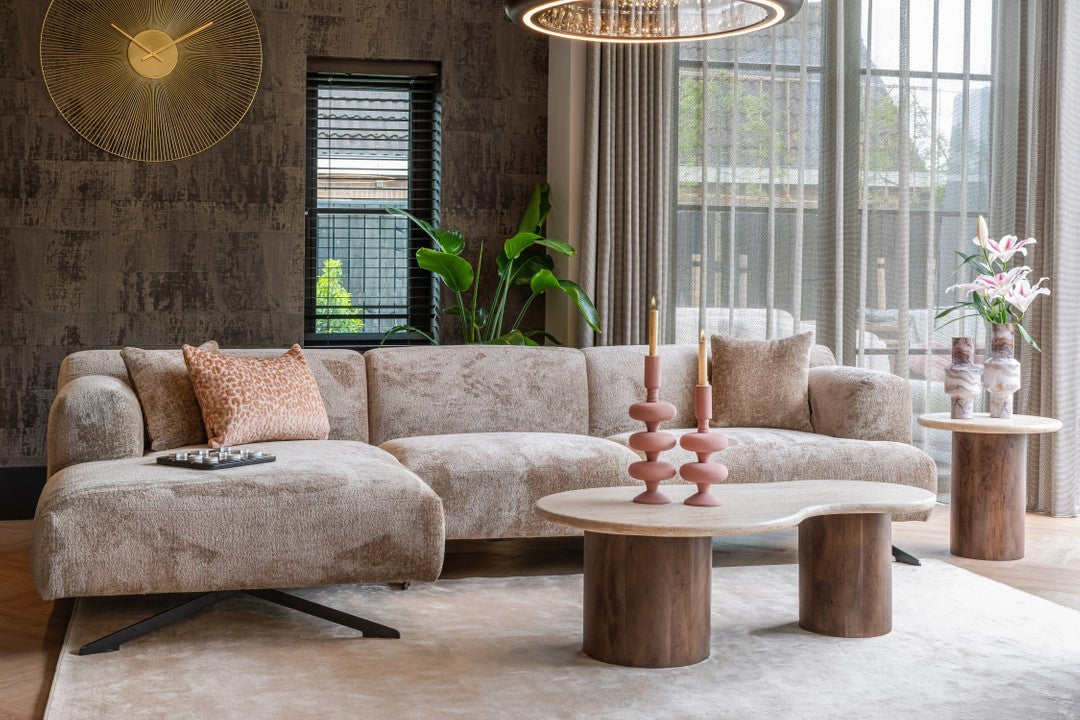 DOUGLAS coffee table travertine with wooden base