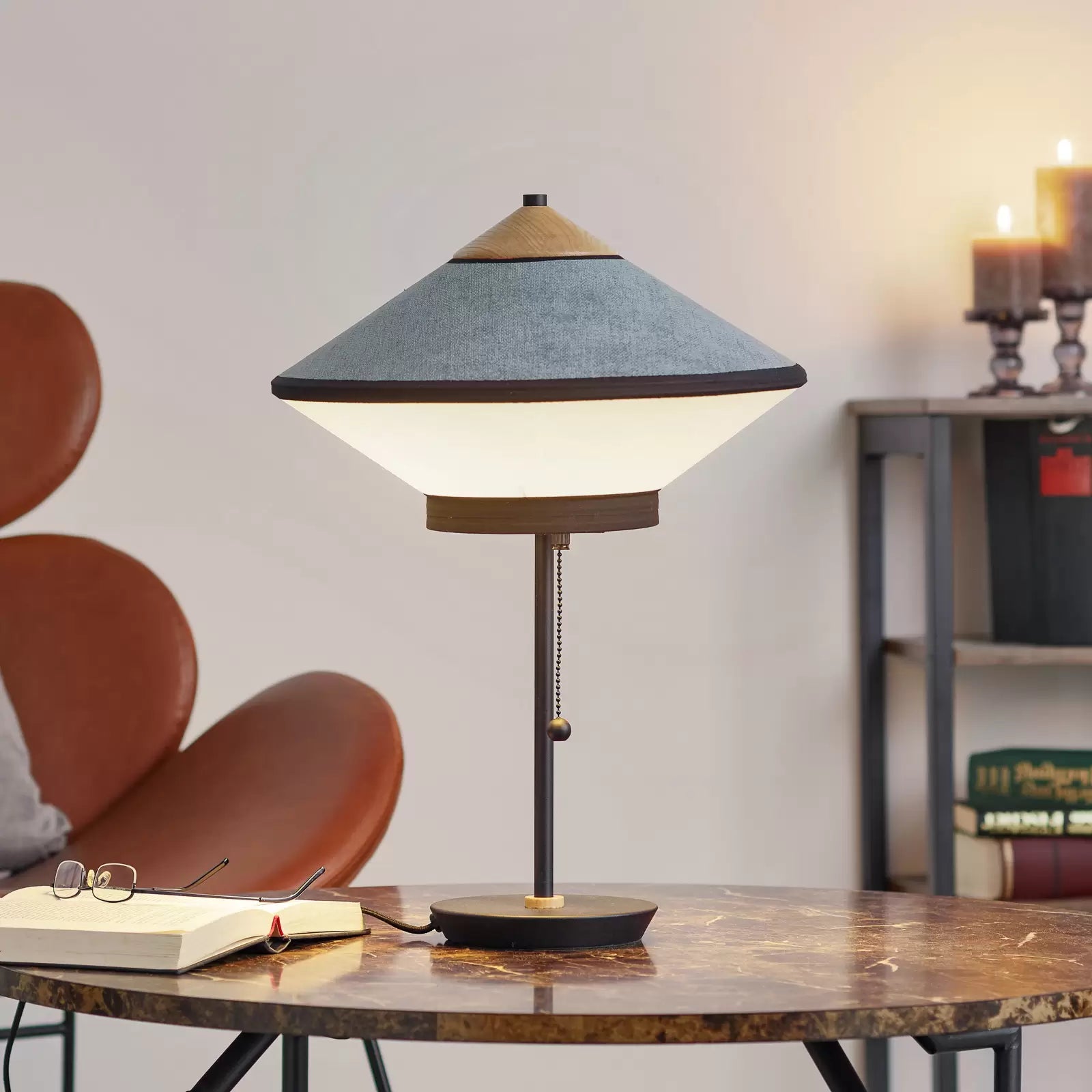 Blue cymbal table lamp