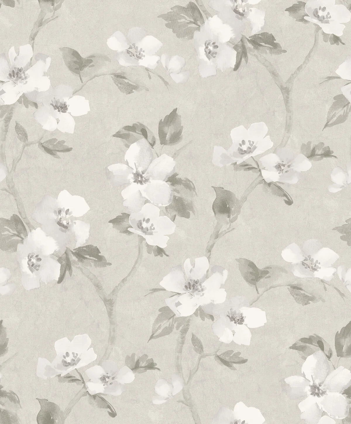 HELEN'S FLOWER Gray-Beige Floral Pattern Wallpaper with White