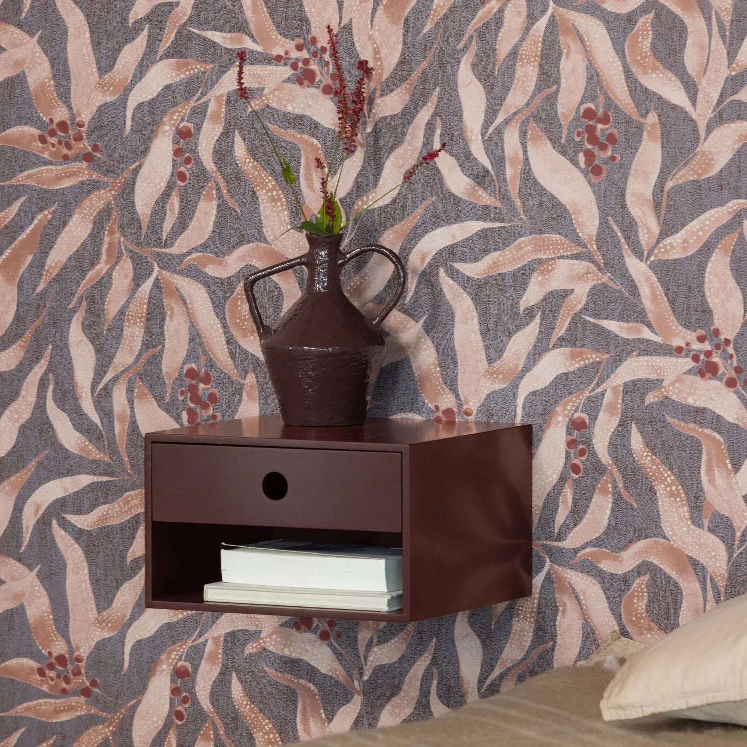 NANCY Burgundy Wall-Mounted Nightstand