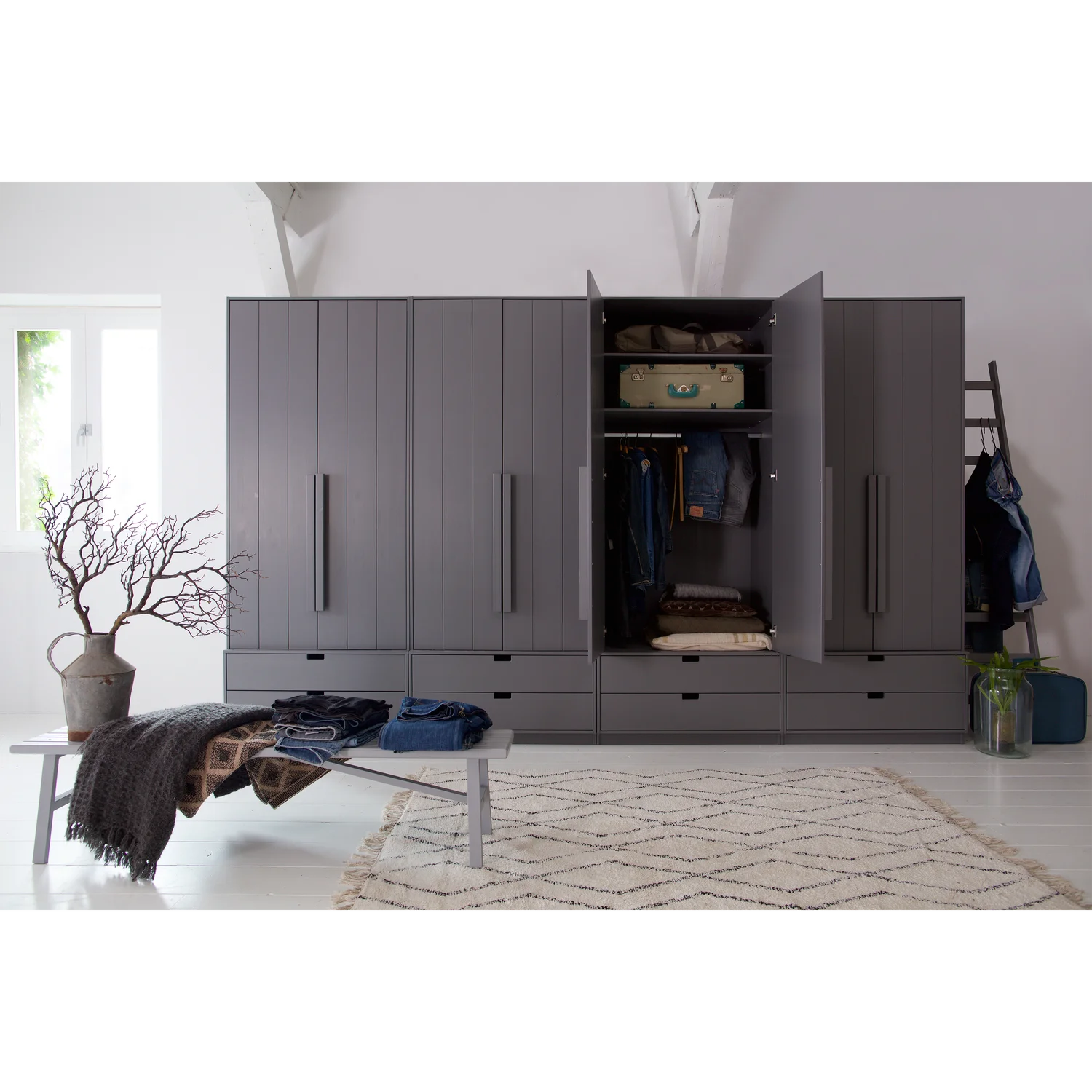 Skik Wardrobe 95cm Lines Twins Leem [FSC]