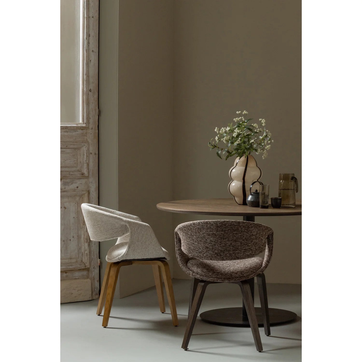 Yossi Dining Chair Brown with Wooden Leg Dark Brown