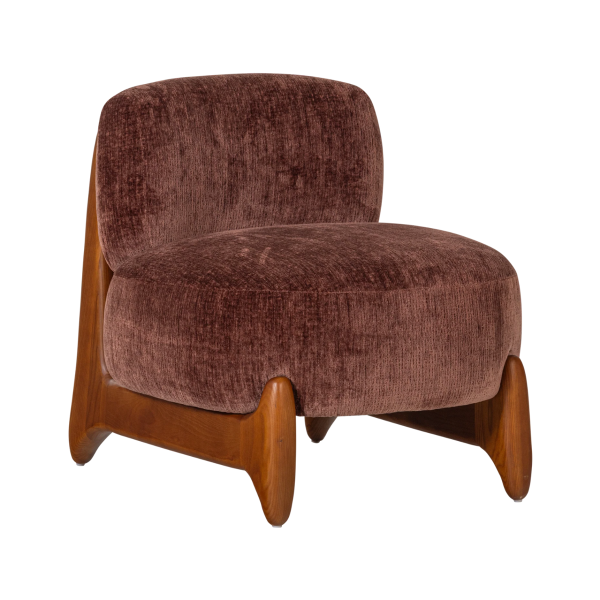 RUNI Armchair in Burgundy with Wooden Base