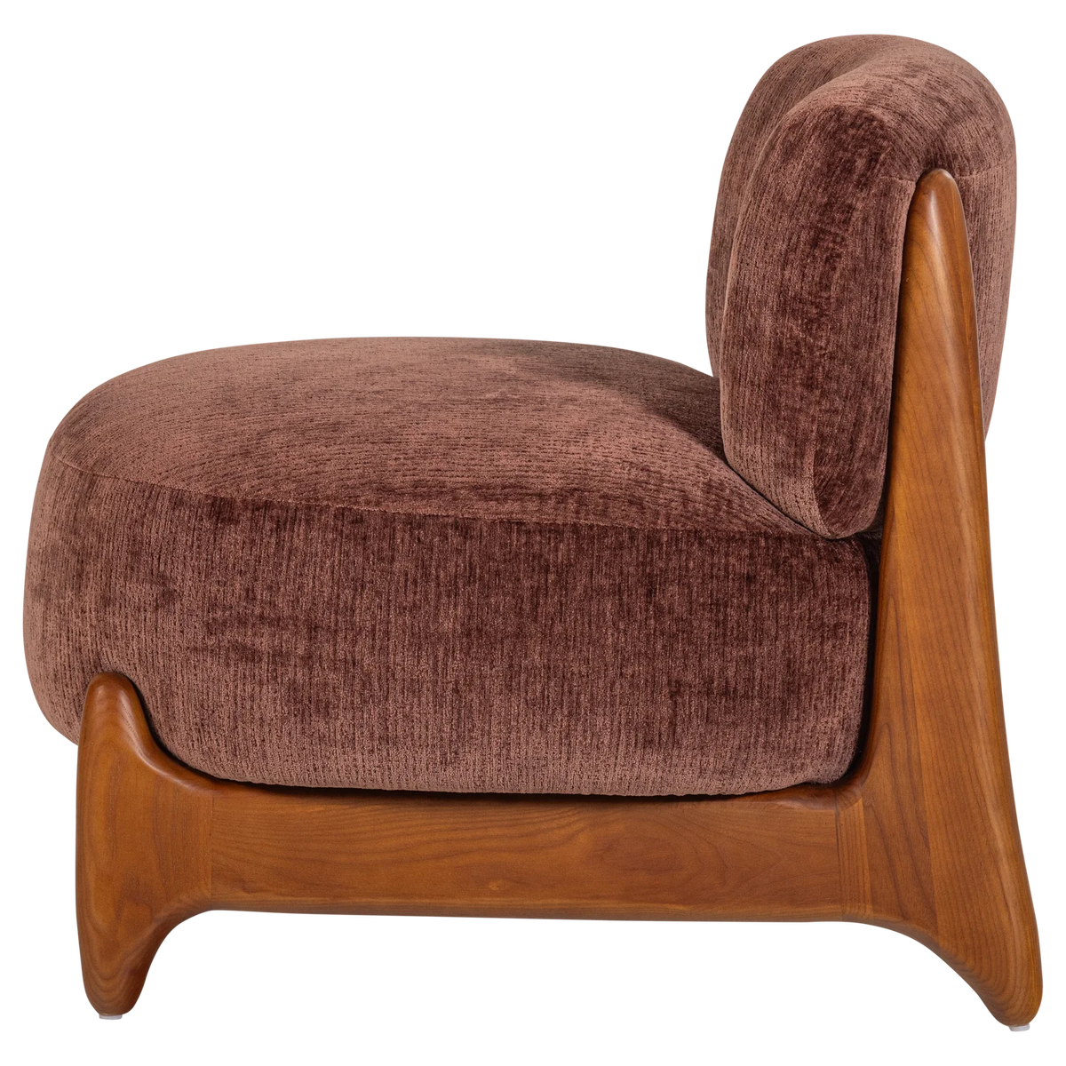RUNI Armchair in Burgundy with Wooden Base