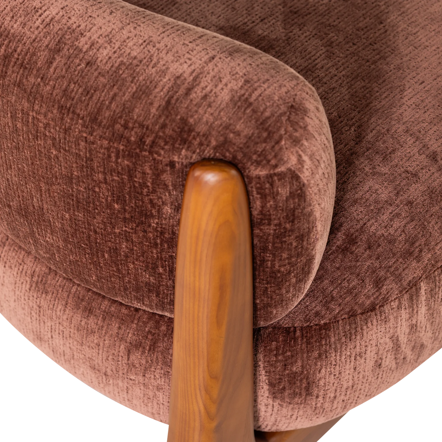 RUNI Armchair in Burgundy with Wooden Base