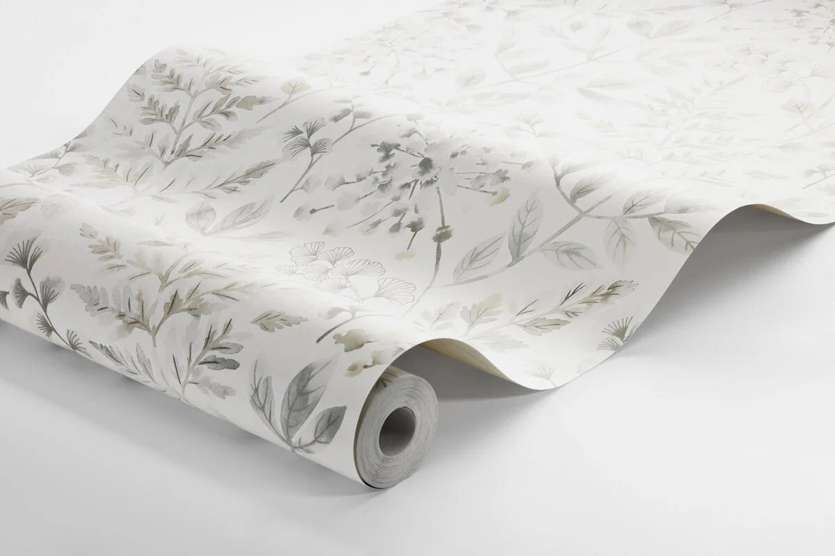 Vlies-Tapete mit Pflanzenmuster SIGRID in gedämpftem Grau mit Beige