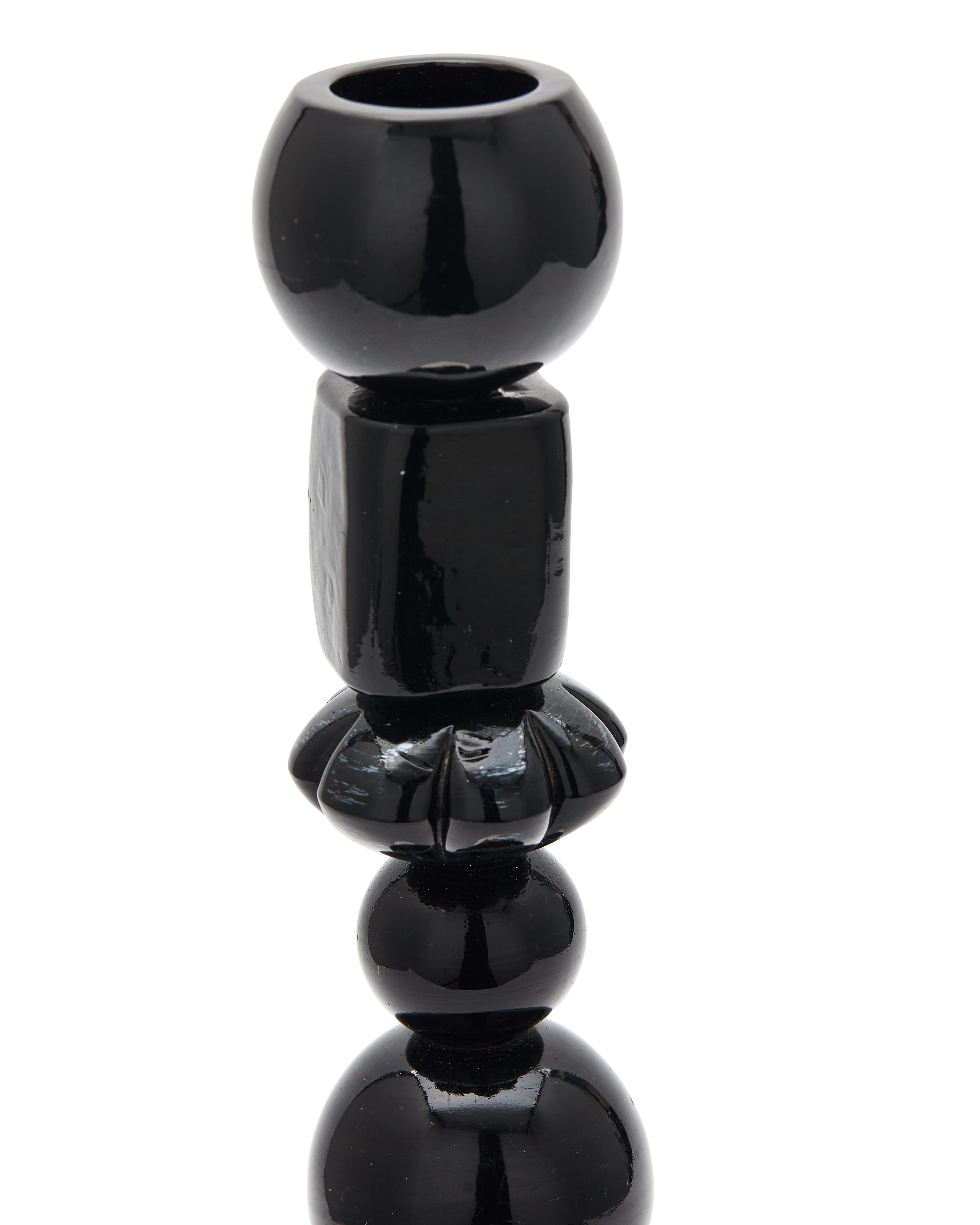 Einzelner Kerzenhalter BEADS schwarz mit silbernen Elementen