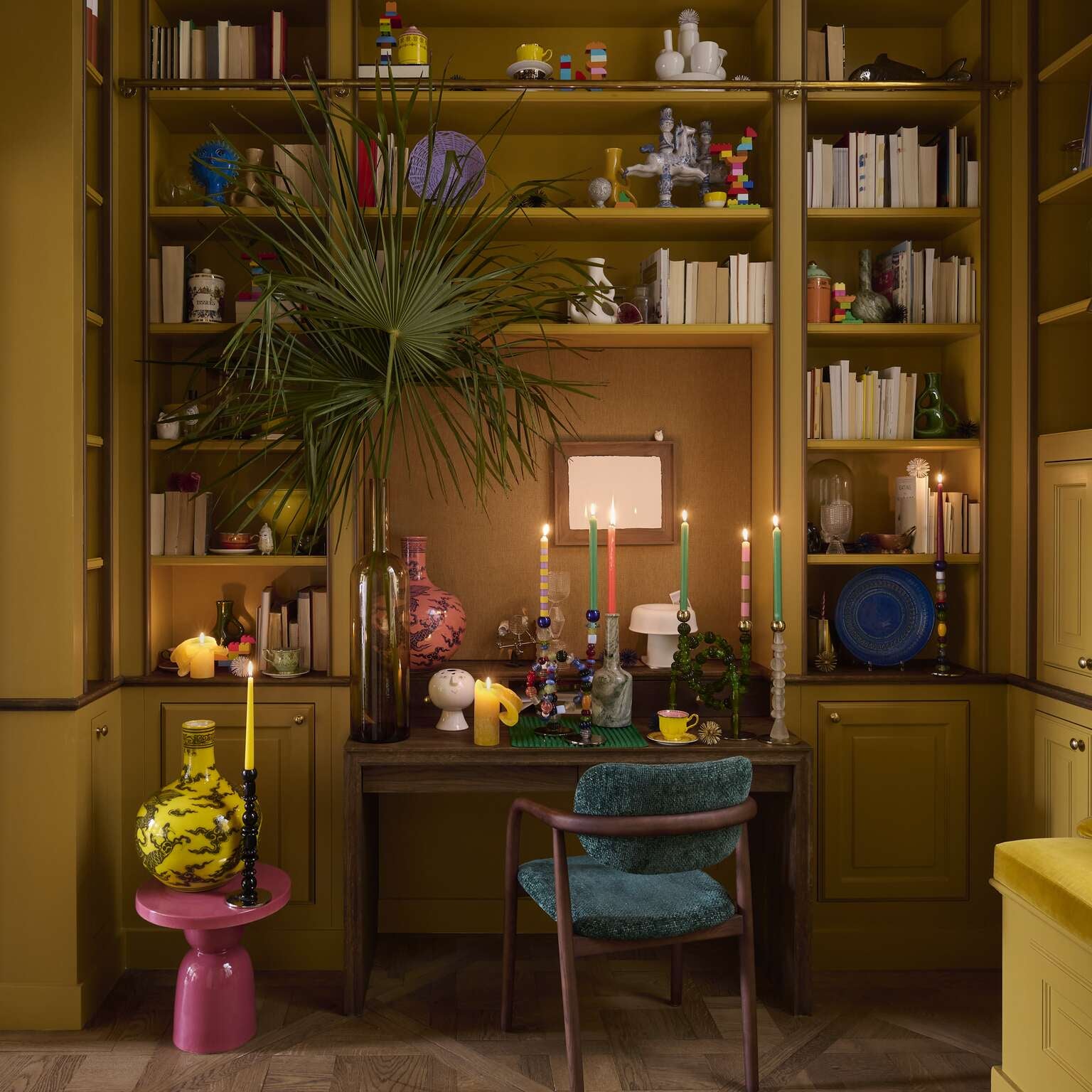 Einzelner Kerzenhalter BEADS grün mit goldenen Elementen