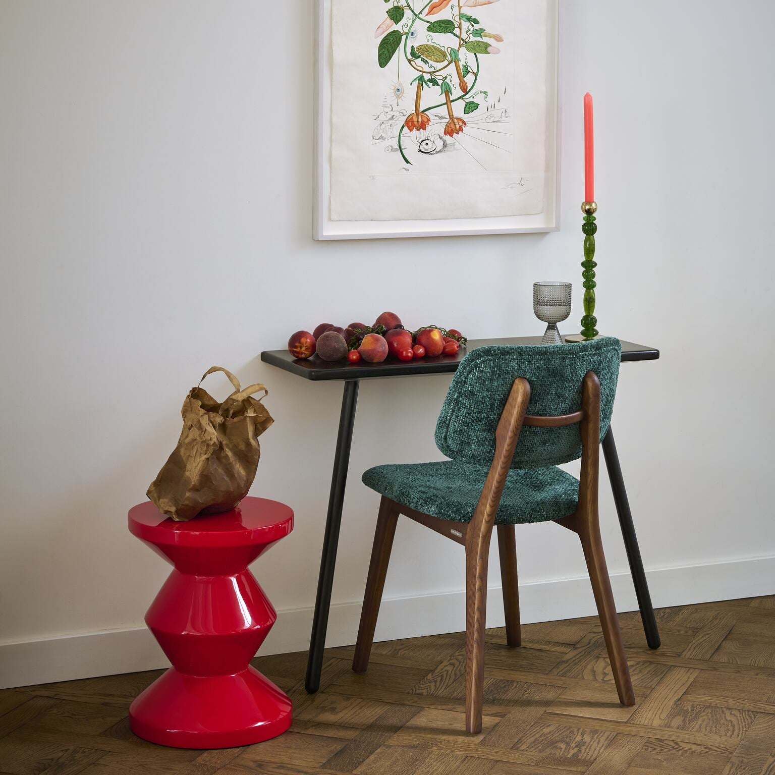 Single Candle Holder BEADS Green with Gold Elements