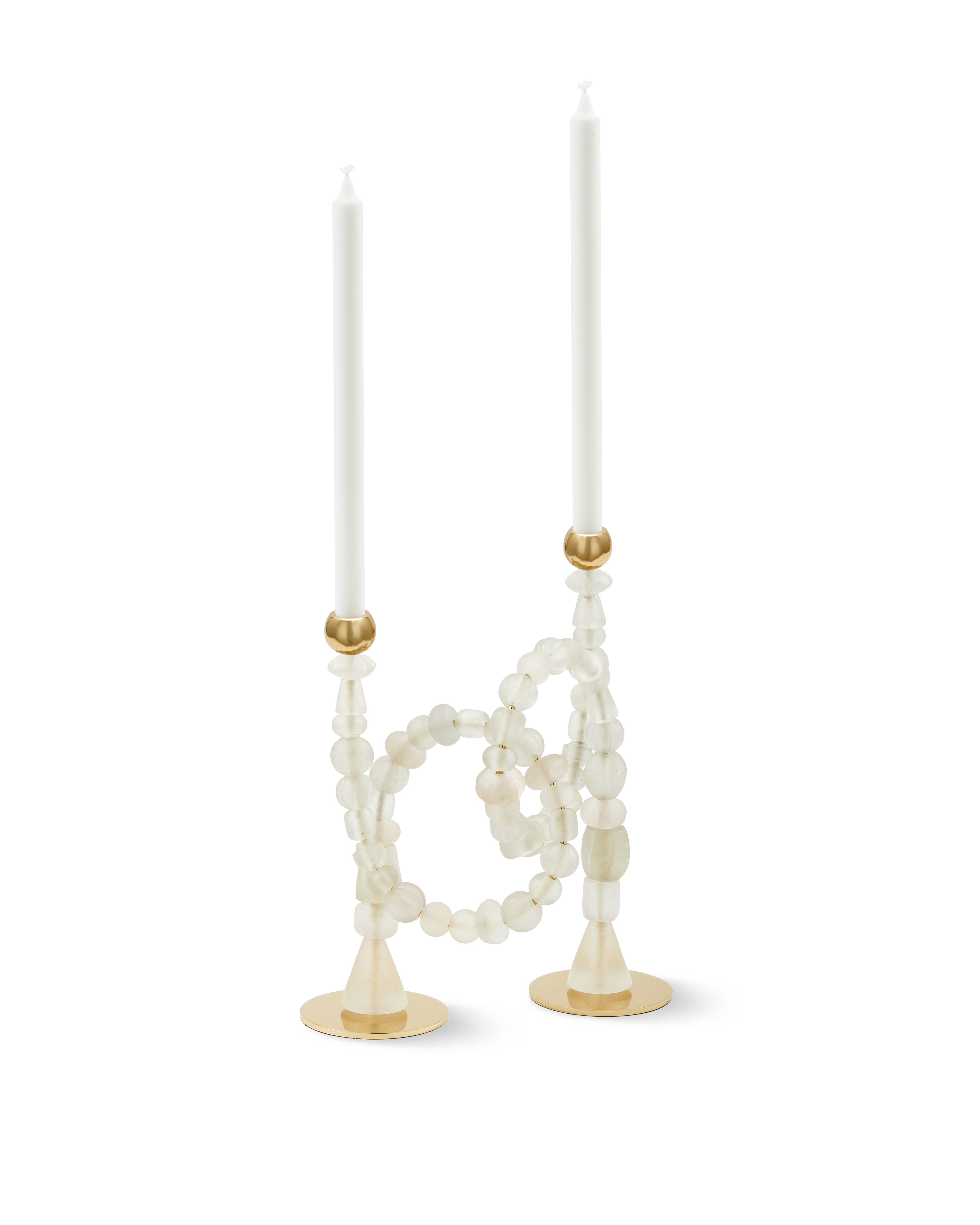 Kerzenhalter BEADS weiß mit goldenen Elementen