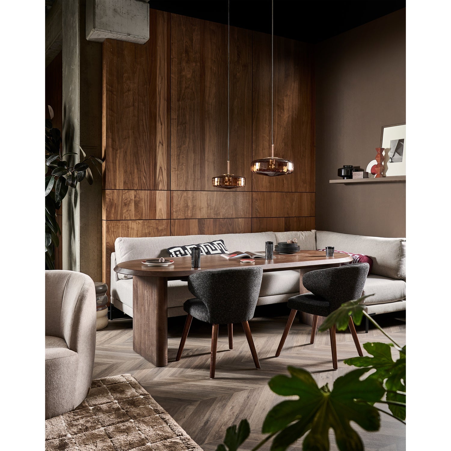 Right-facing chaise longue COUPLE DINING BENCH beige