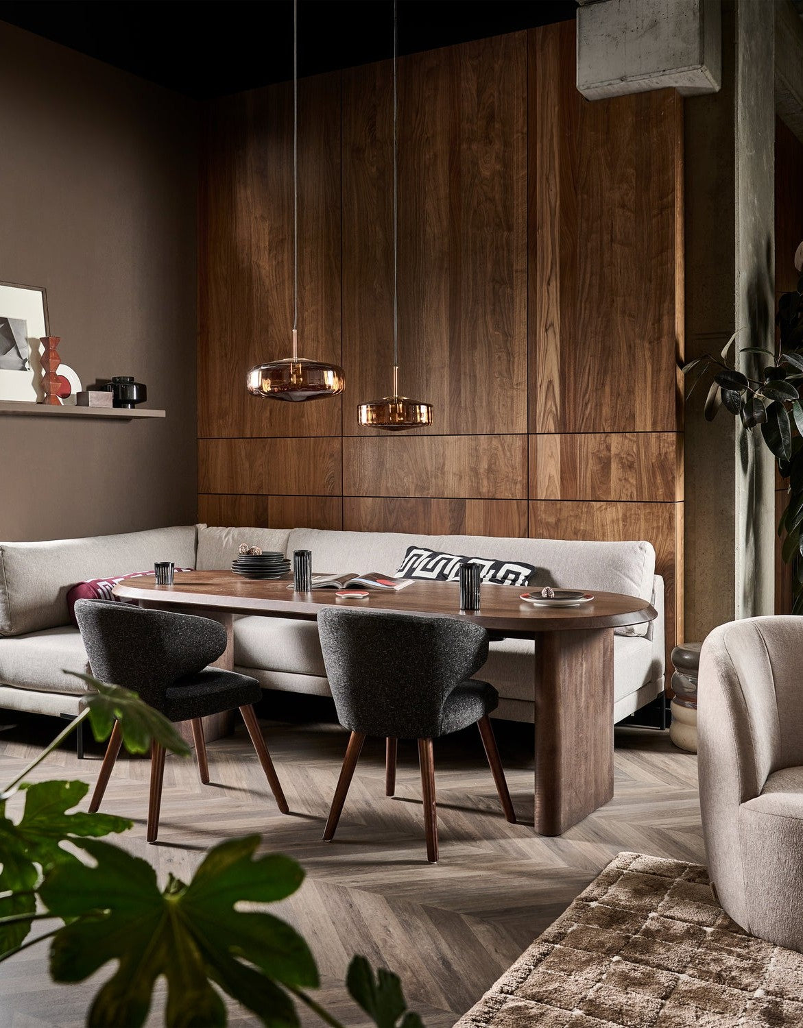 Left-facing Szezlong COUPLE DINING BENCH taupe