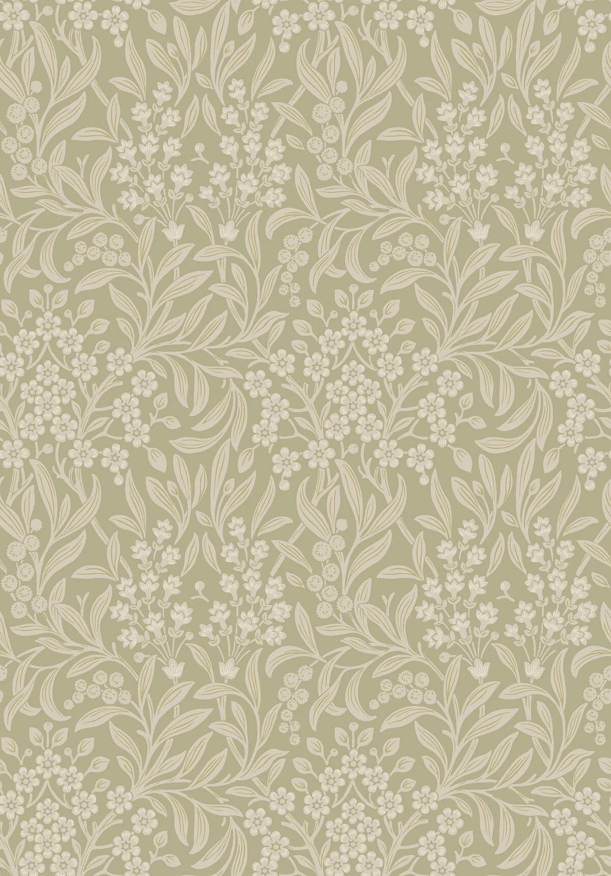 Non-woven paper wallpaper with a plant pattern KRYDDHYLLAN light green