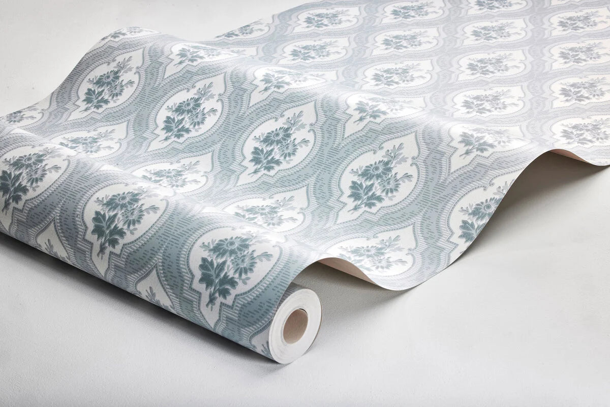 ETERNAL FLOWER Blue Medallion Pattern Wallpaper