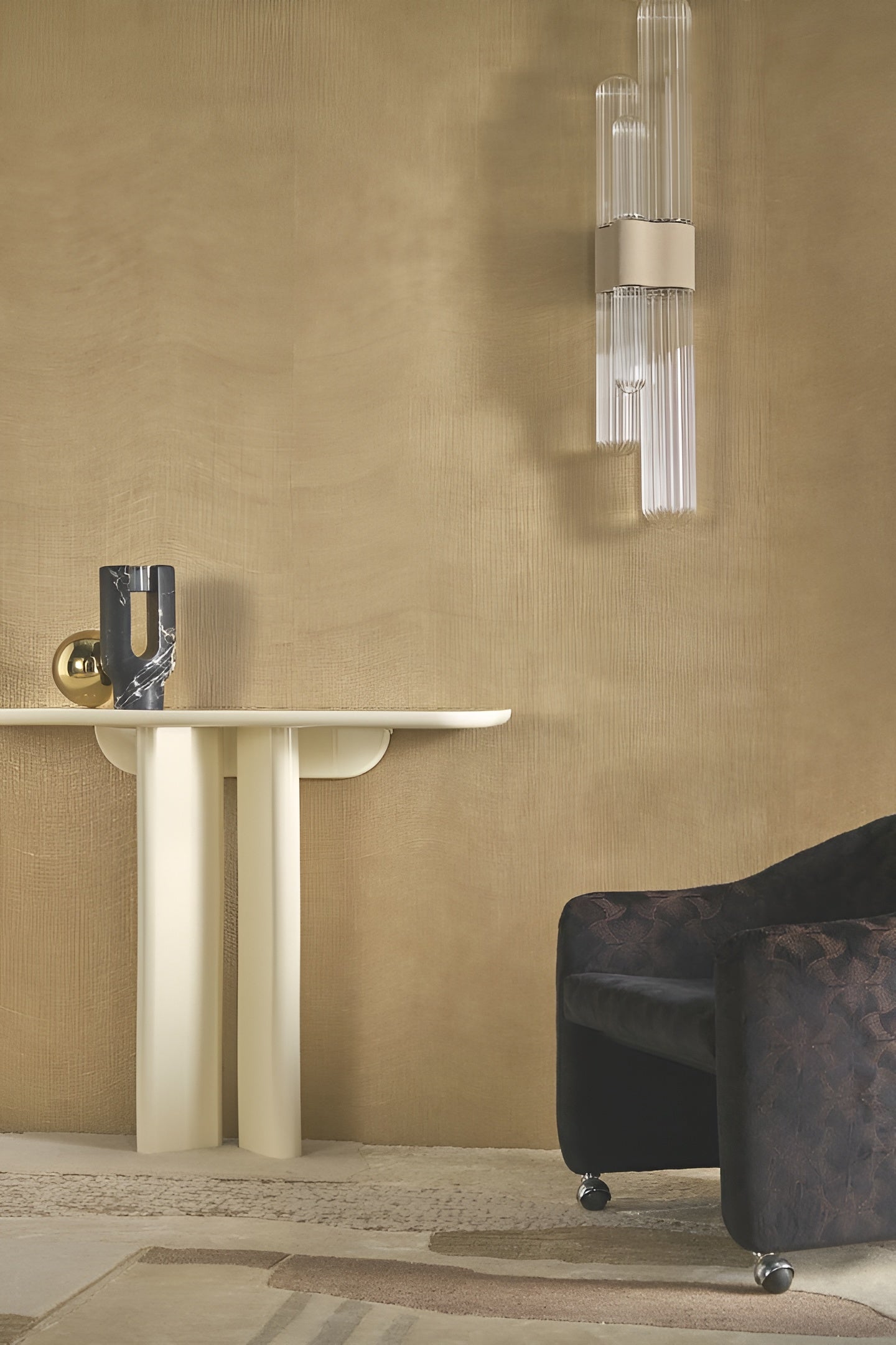 Metallic Structural Wallpaper in Waves KOTA - MORDORÉ Brown with Gold